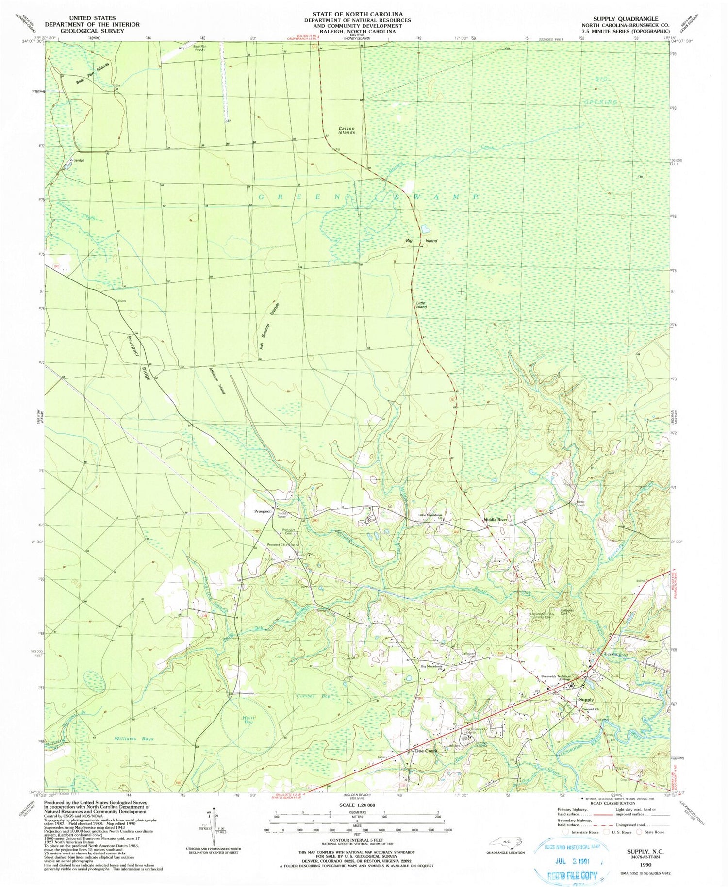 Classic USGS Supply North Carolina 7.5'x7.5' Topo Map Image