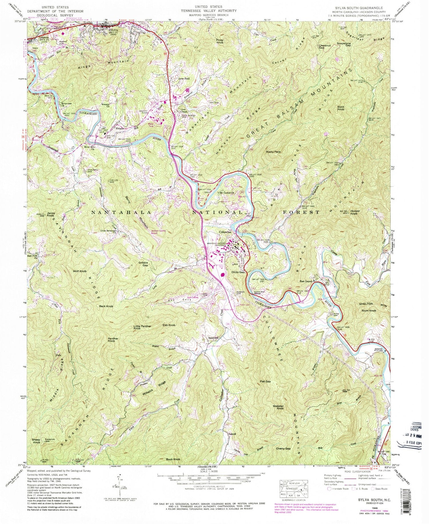 Classic USGS Sylva South North Carolina 7.5'x7.5' Topo Map Image