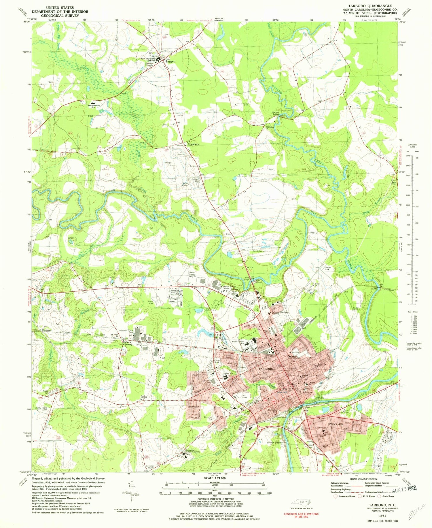 Classic USGS Tarboro North Carolina 7.5'x7.5' Topo Map Image