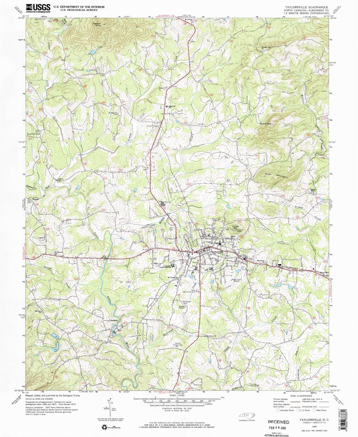 Classic USGS Taylorsville North Carolina 7.5'x7.5' Topo Map Image
