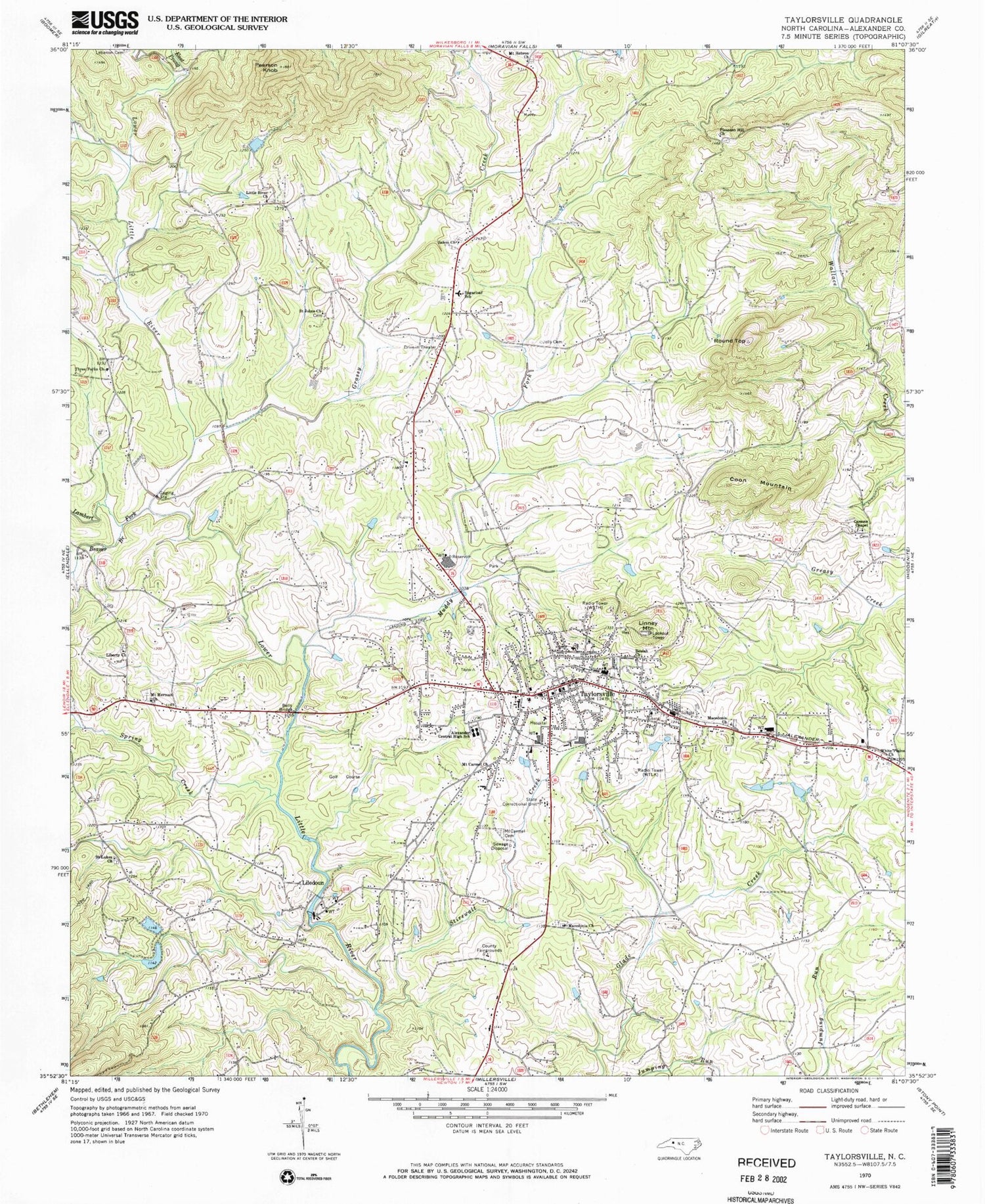 Classic USGS Taylorsville North Carolina 7.5'x7.5' Topo Map Image