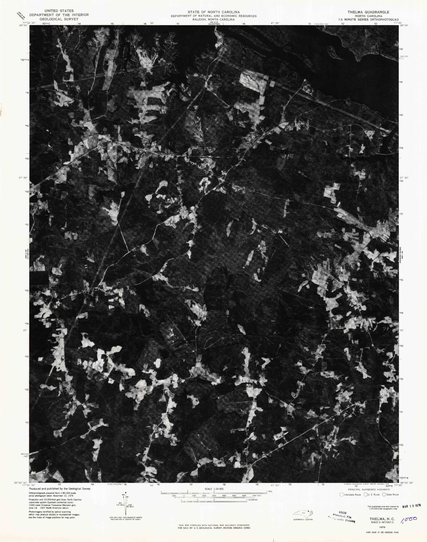 Classic USGS Thelma North Carolina 7.5'x7.5' Topo Map Image