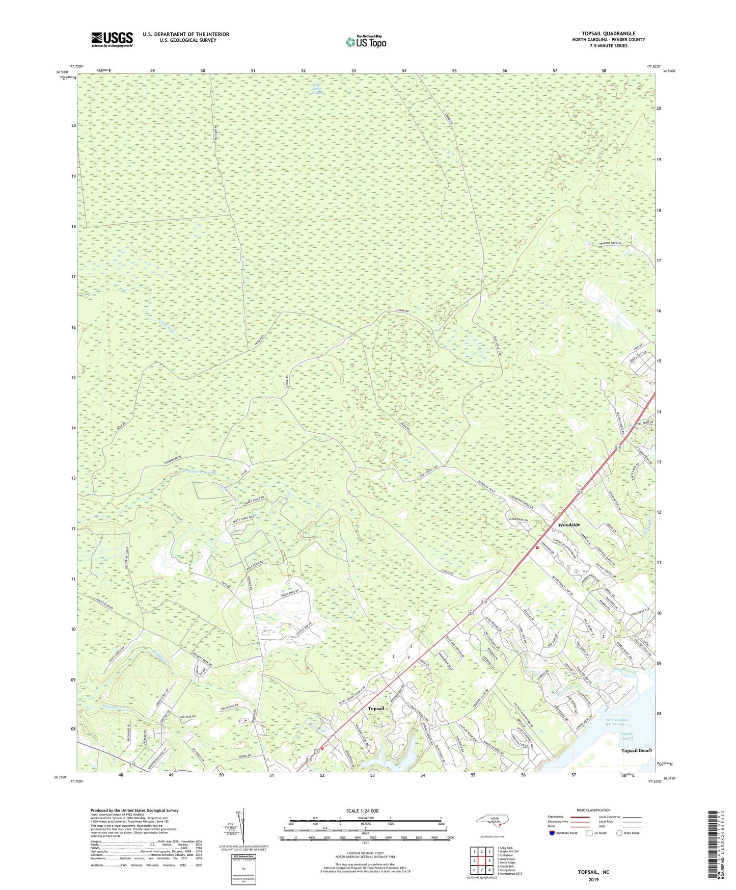 Topsail North Carolina US Topo Map Image