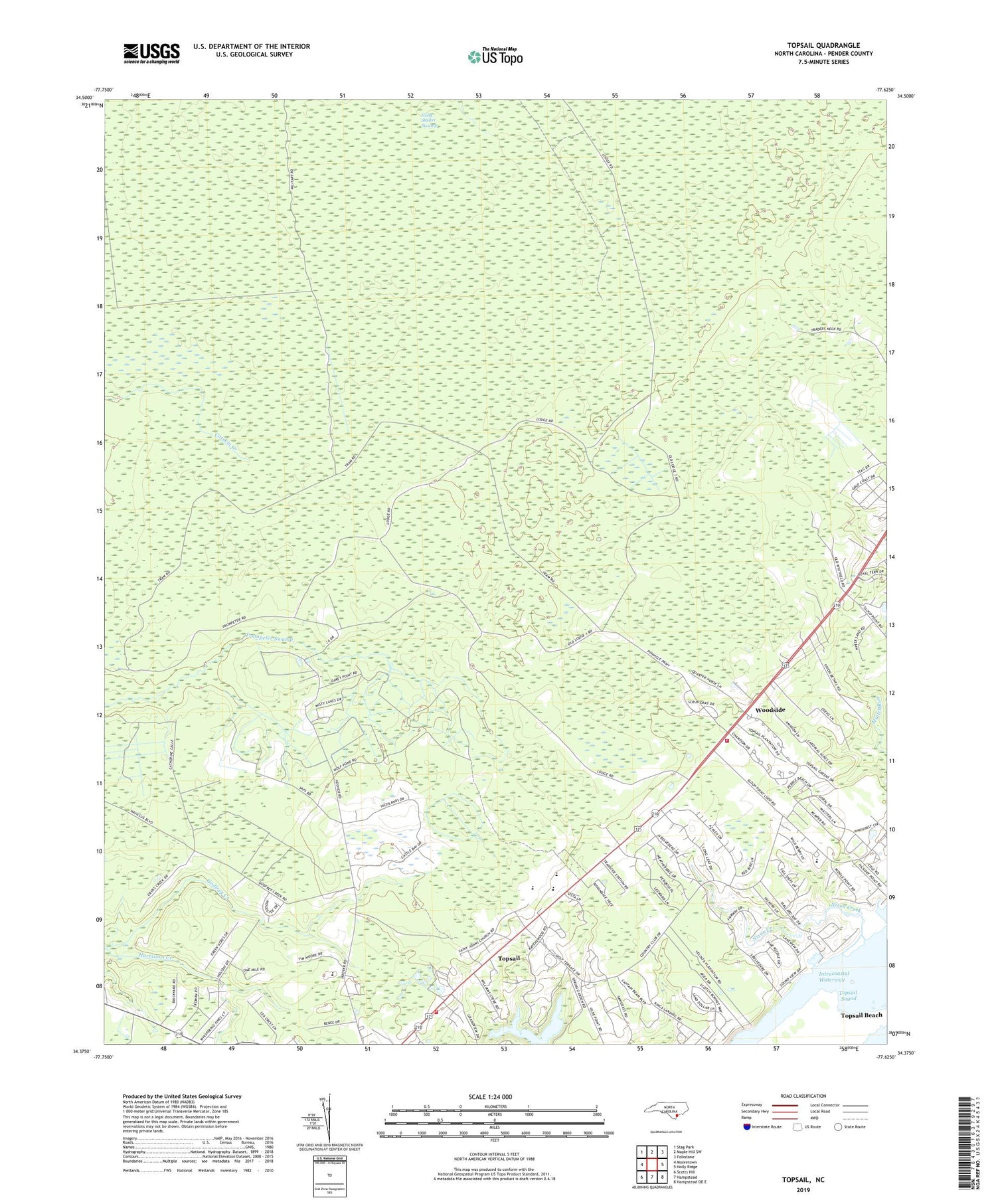 Topsail North Carolina US Topo Map Image