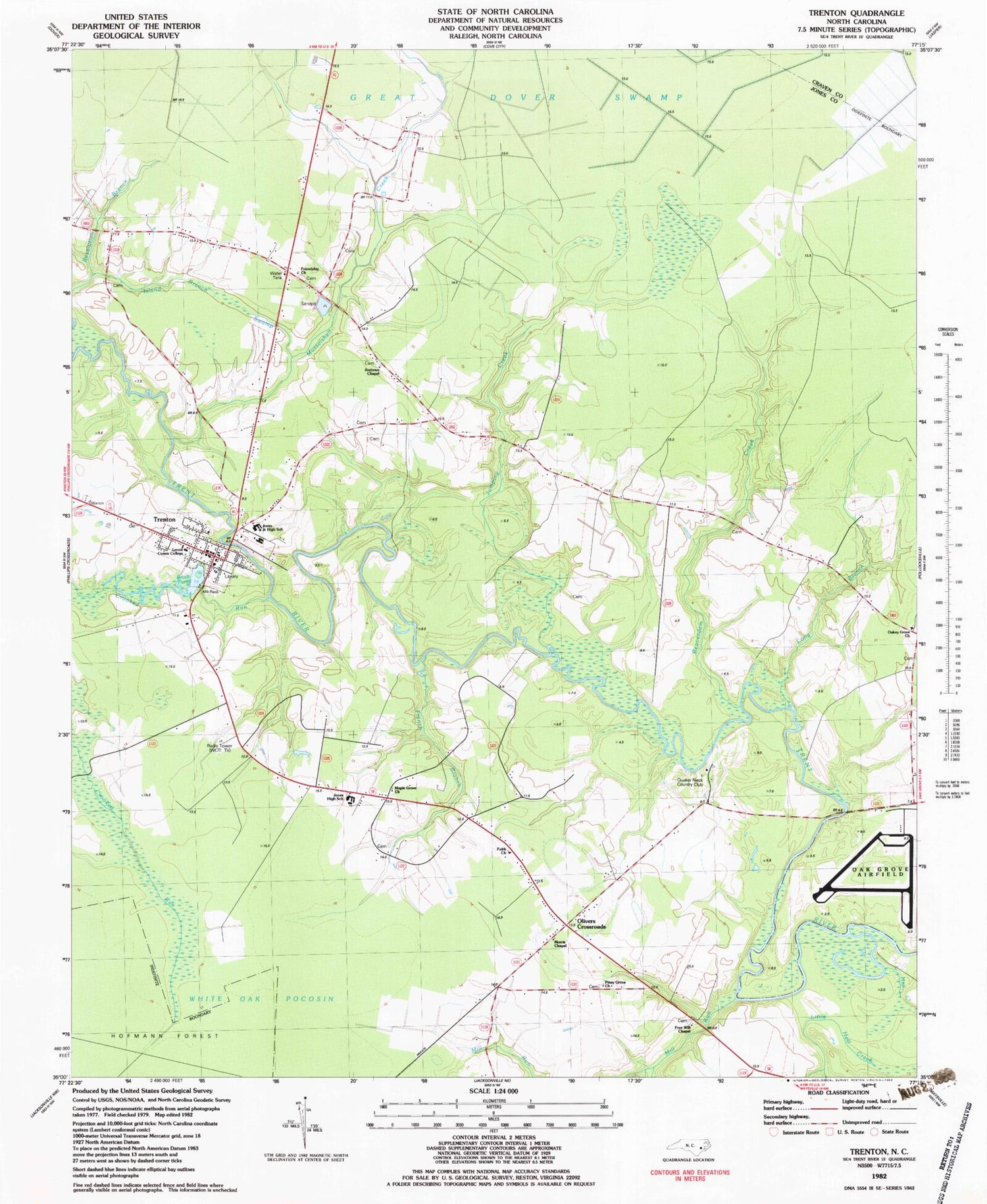 Classic USGS Trenton North Carolina 7.5'x7.5' Topo Map Image