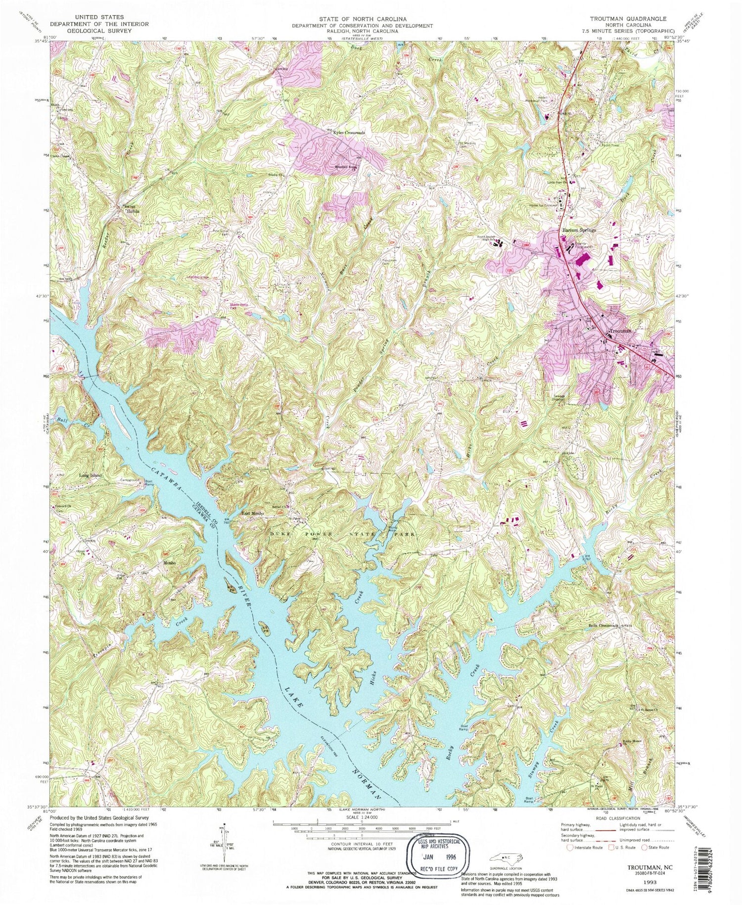 Classic USGS Troutman North Carolina 7.5'x7.5' Topo Map Image