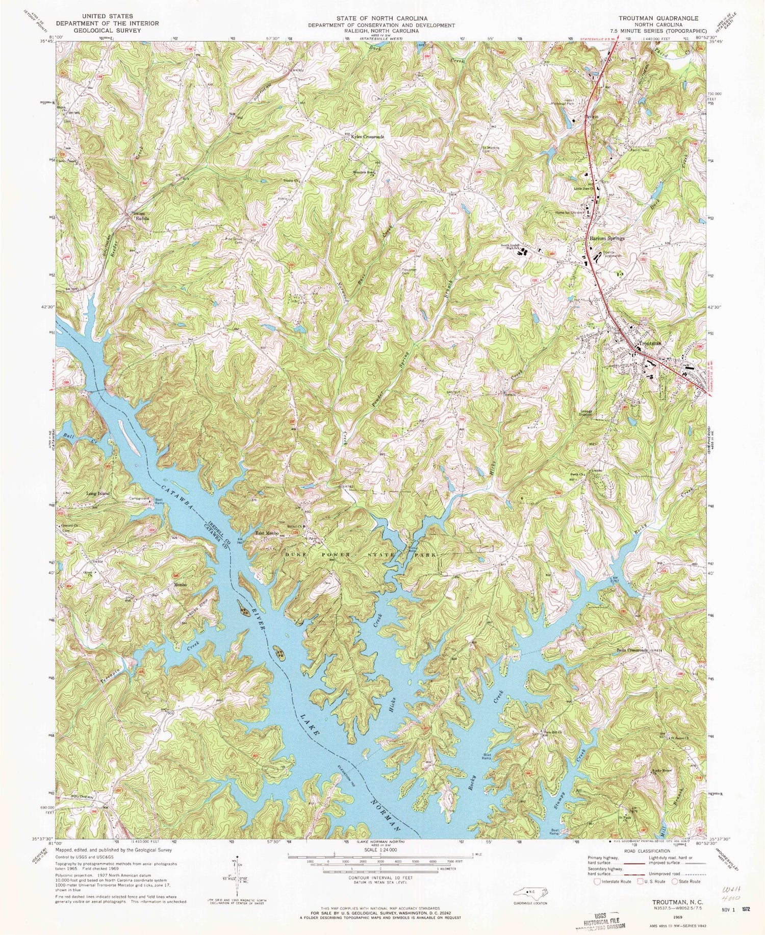 Classic USGS Troutman North Carolina 7.5'x7.5' Topo Map Image