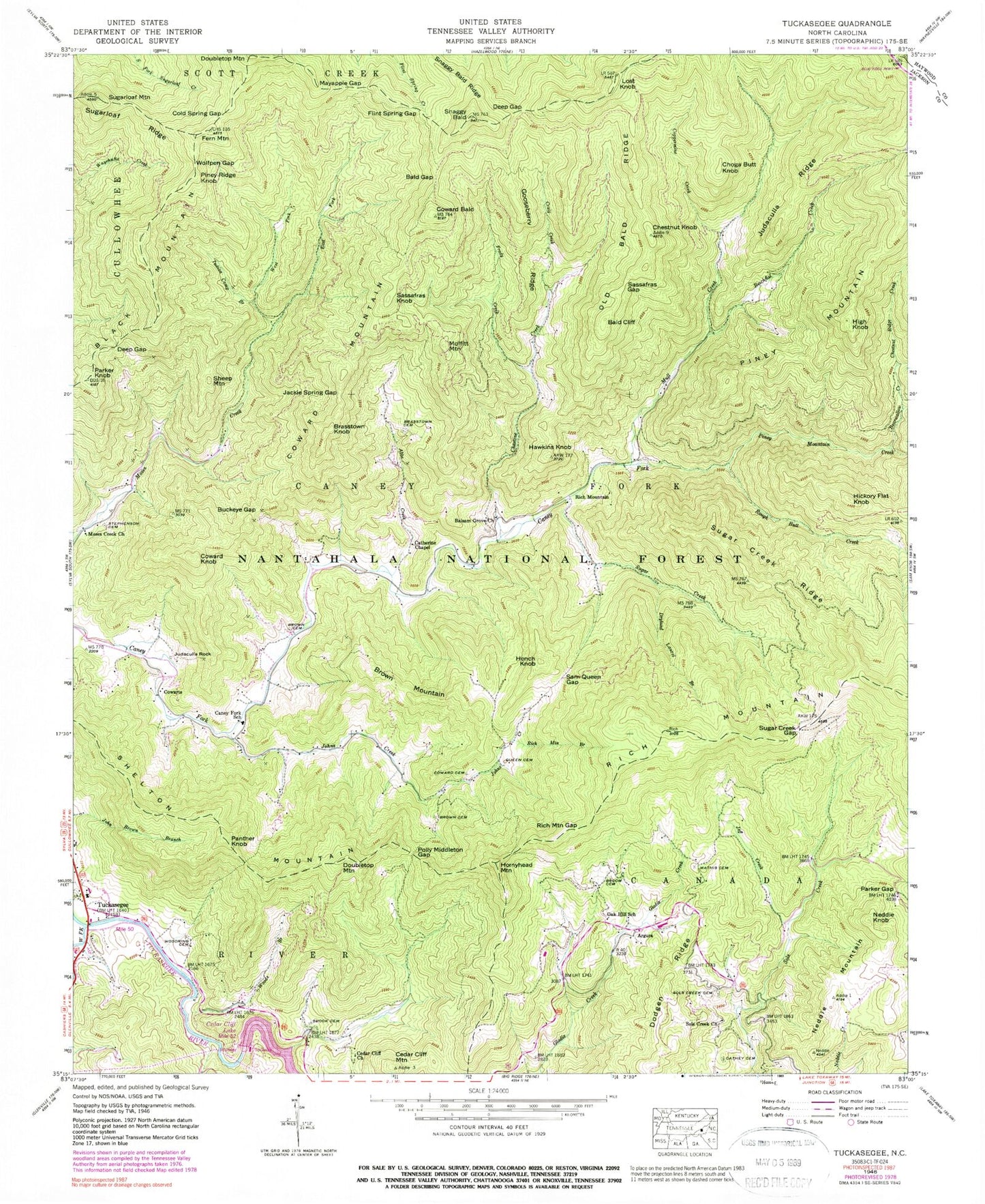 Classic USGS Tuckasegee North Carolina 7.5'x7.5' Topo Map Image