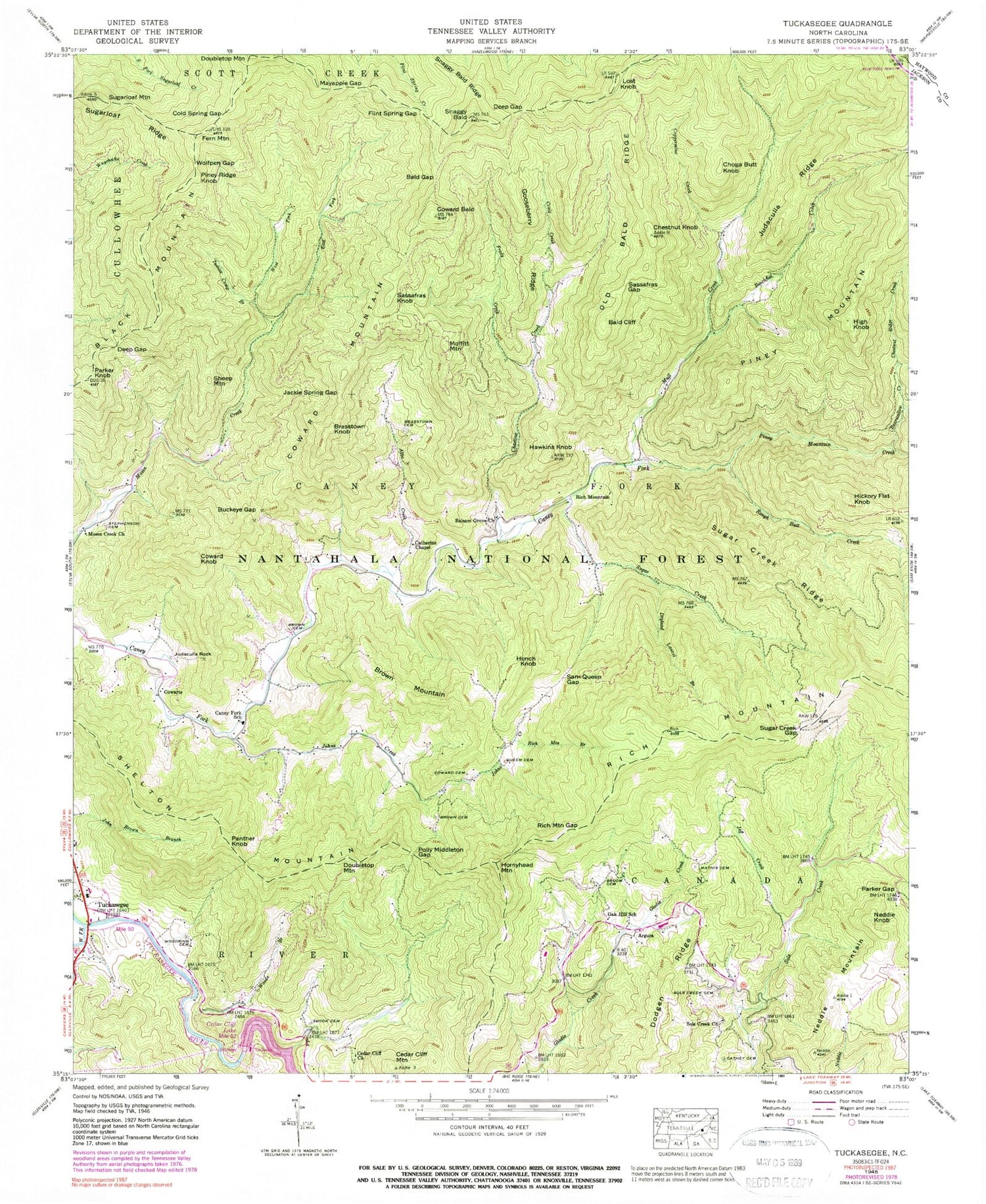 Classic USGS Tuckasegee North Carolina 7.5'x7.5' Topo Map Image