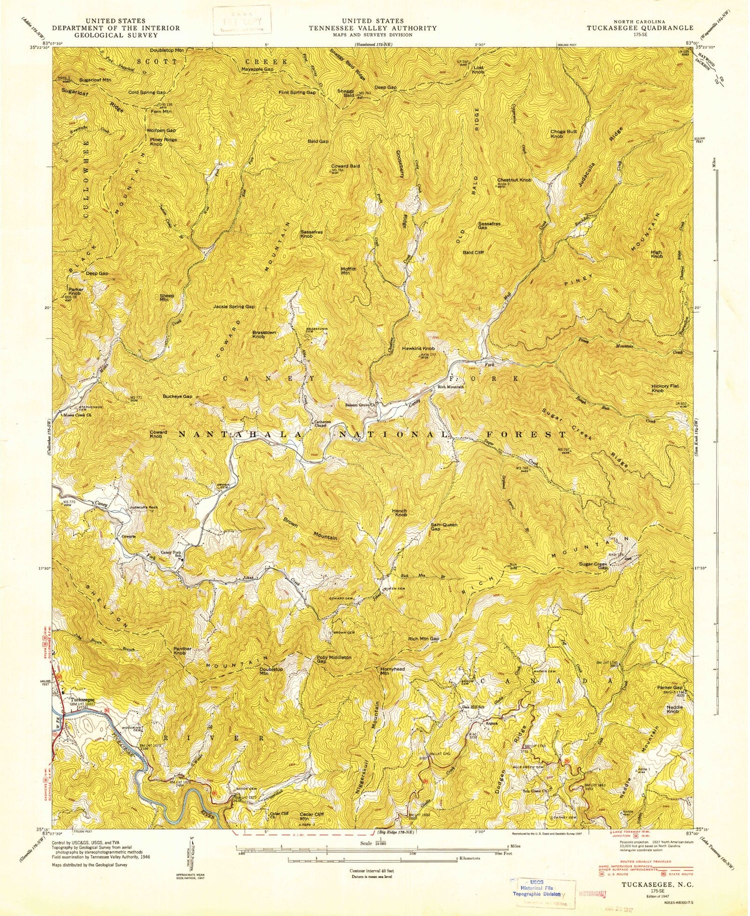 Classic USGS Tuckasegee North Carolina 7.5'x7.5' Topo Map Image