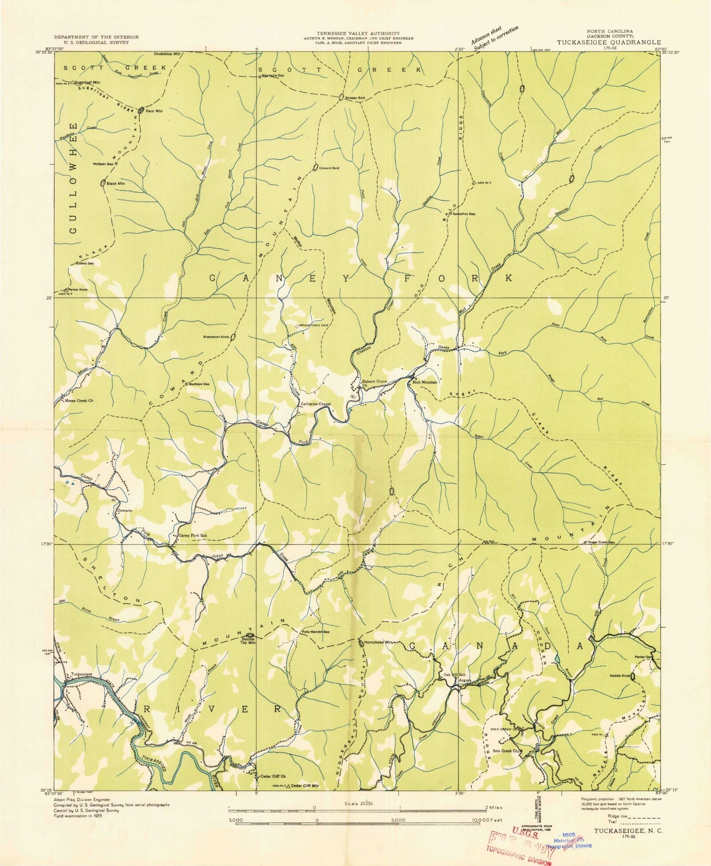 Classic USGS Tuckasegee North Carolina 7.5'x7.5' Topo Map Image