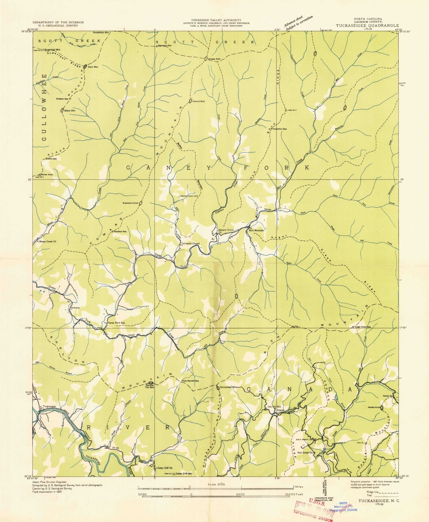 Classic USGS Tuckasegee North Carolina 7.5'x7.5' Topo Map Image