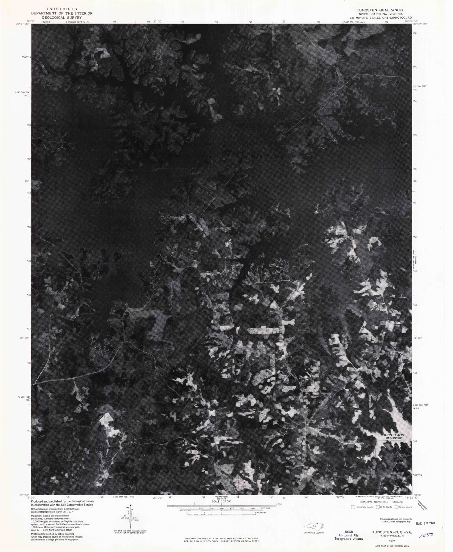 Classic USGS Tungsten North Carolina 7.5'x7.5' Topo Map Image