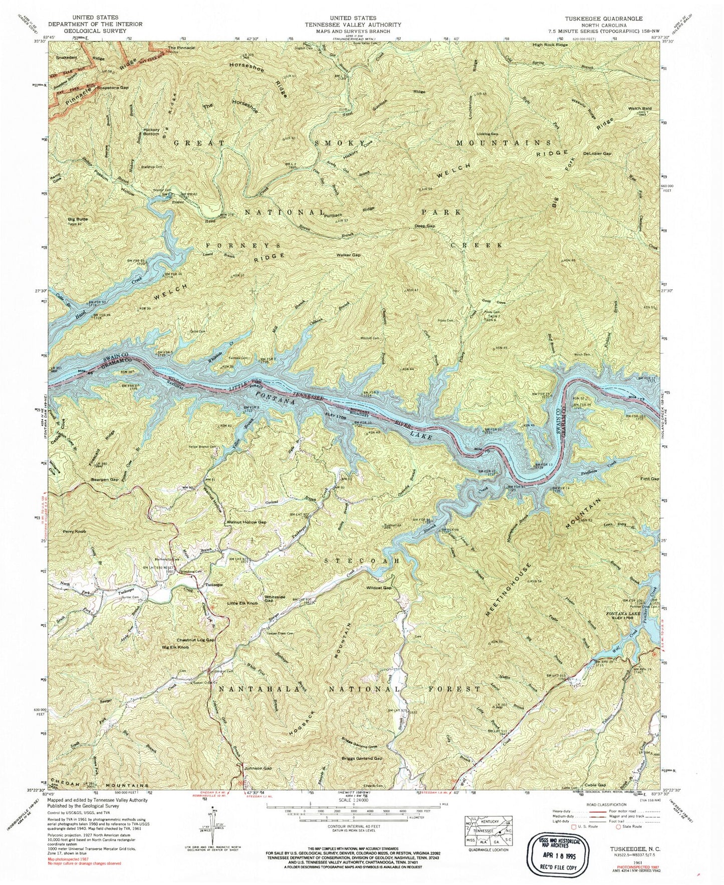 Classic USGS Tuskeegee North Carolina 7.5'x7.5' Topo Map Image