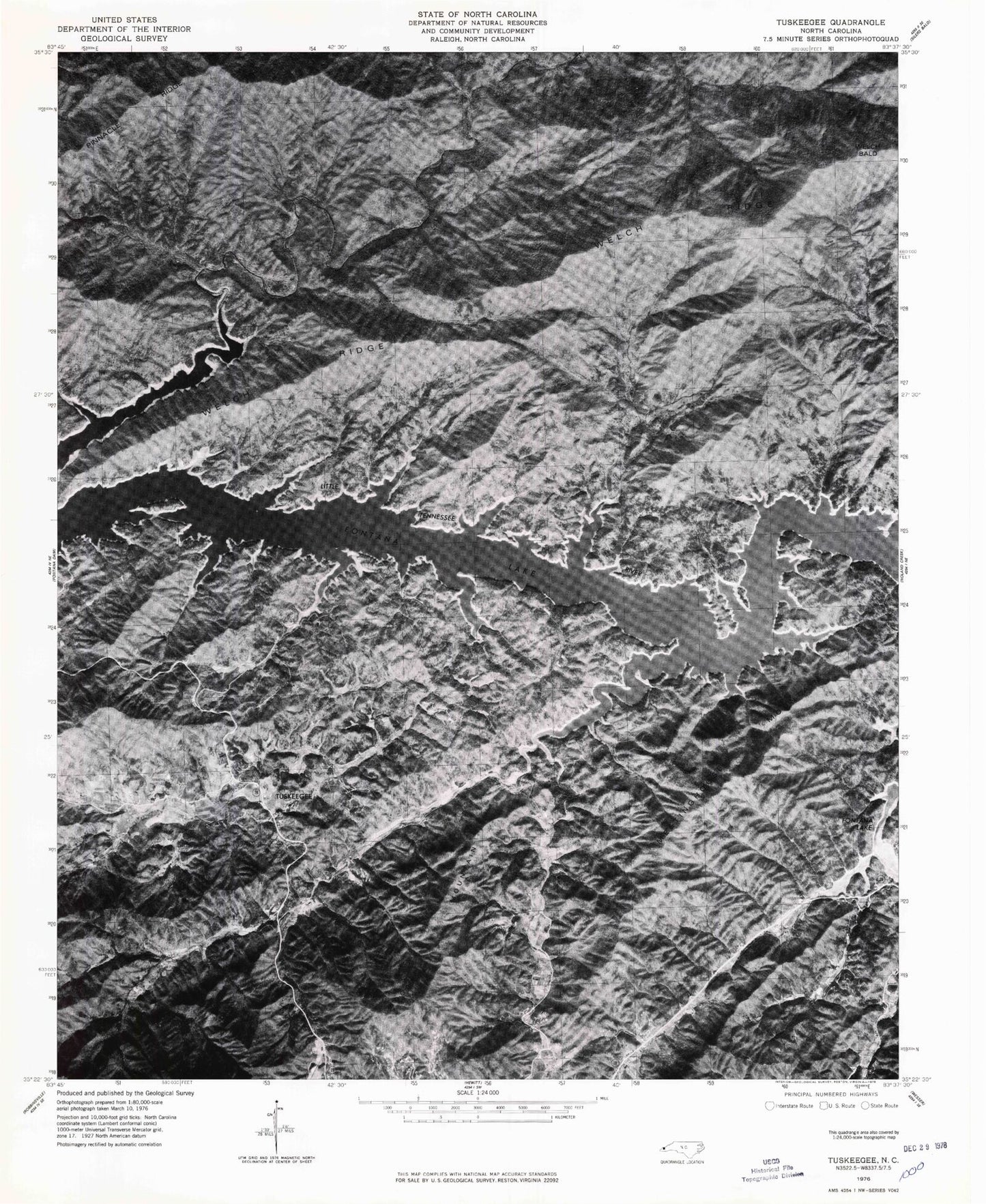 Classic USGS Tuskeegee North Carolina 7.5'x7.5' Topo Map Image