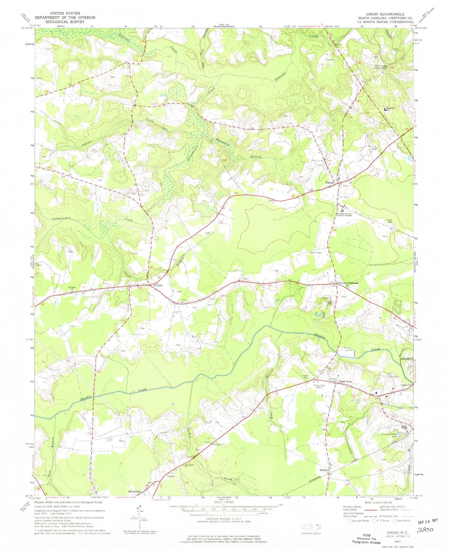 Classic USGS Union North Carolina 7.5'x7.5' Topo Map Image