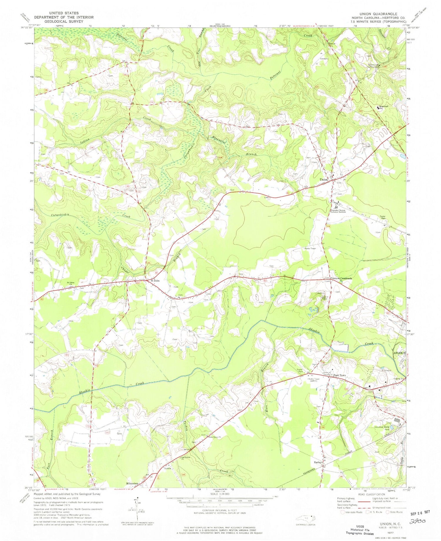 Classic USGS Union North Carolina 7.5'x7.5' Topo Map Image