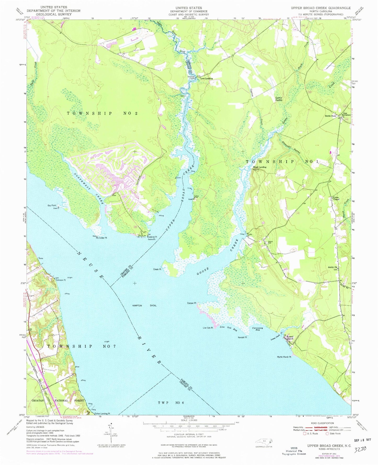 Classic USGS Upper Broad Creek North Carolina 7.5'x7.5' Topo Map Image