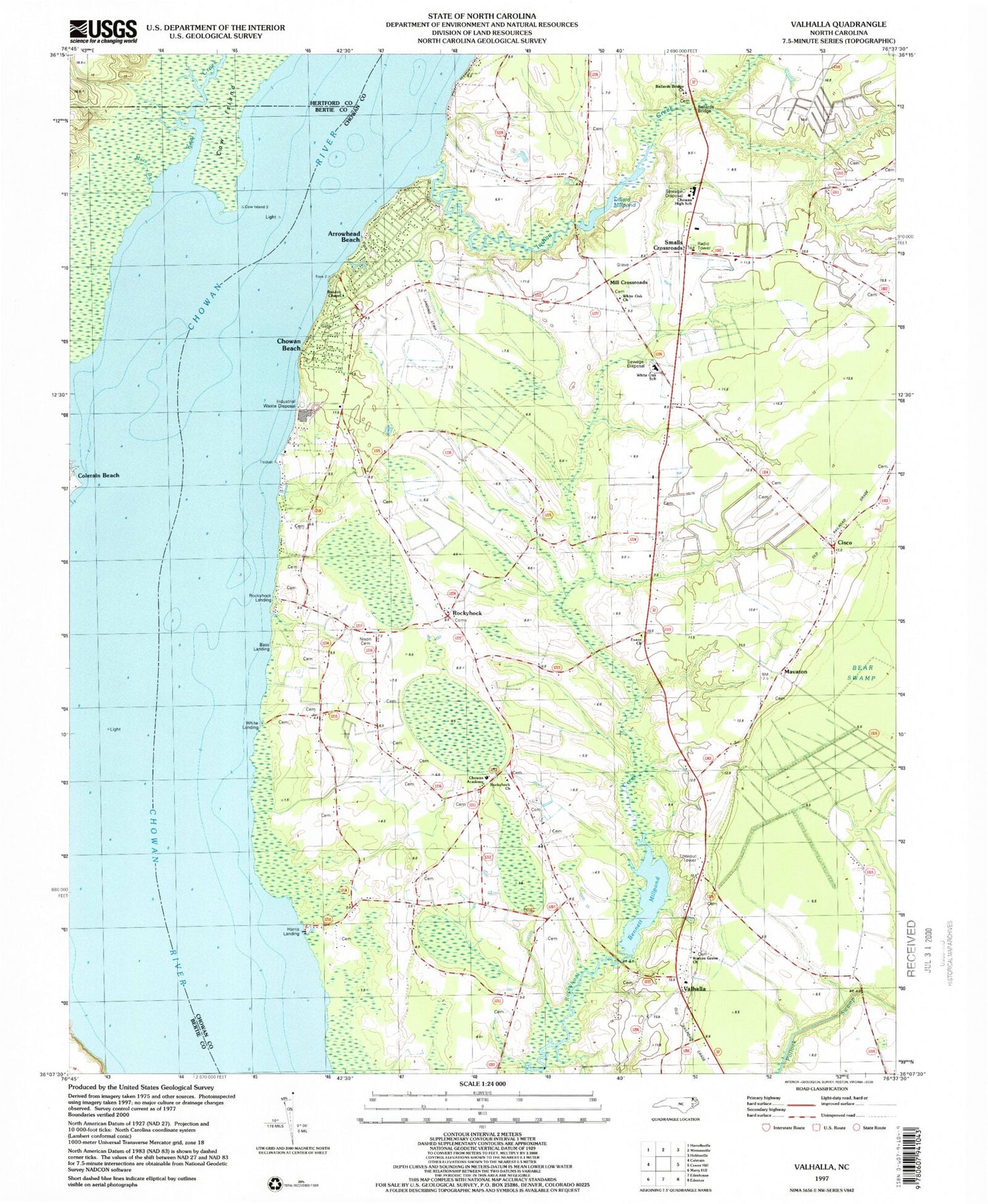 Classic USGS Valhalla North Carolina 7.5'x7.5' Topo Map Image