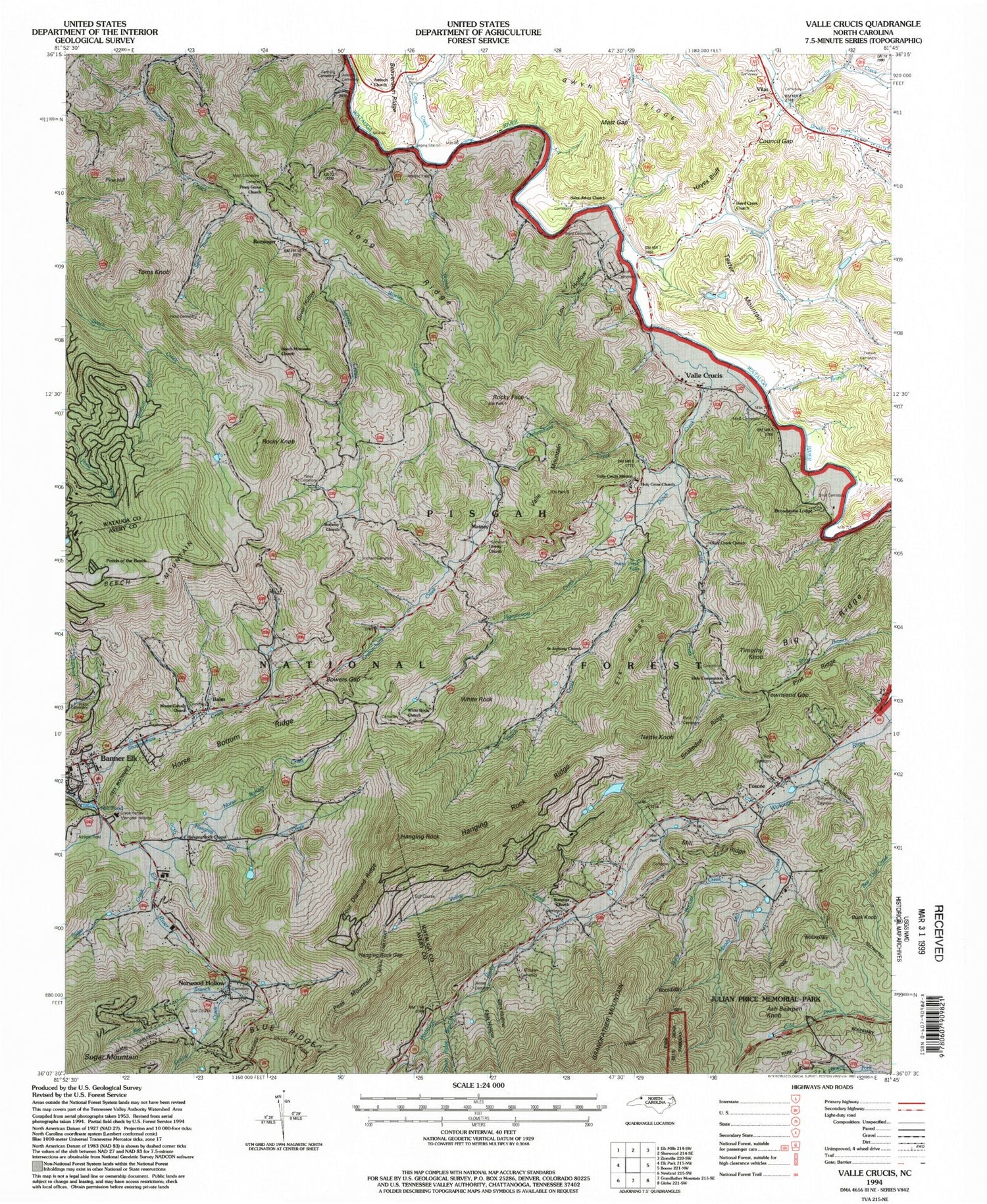 Classic USGS Valle Crucis North Carolina 7.5'x7.5' Topo Map Image