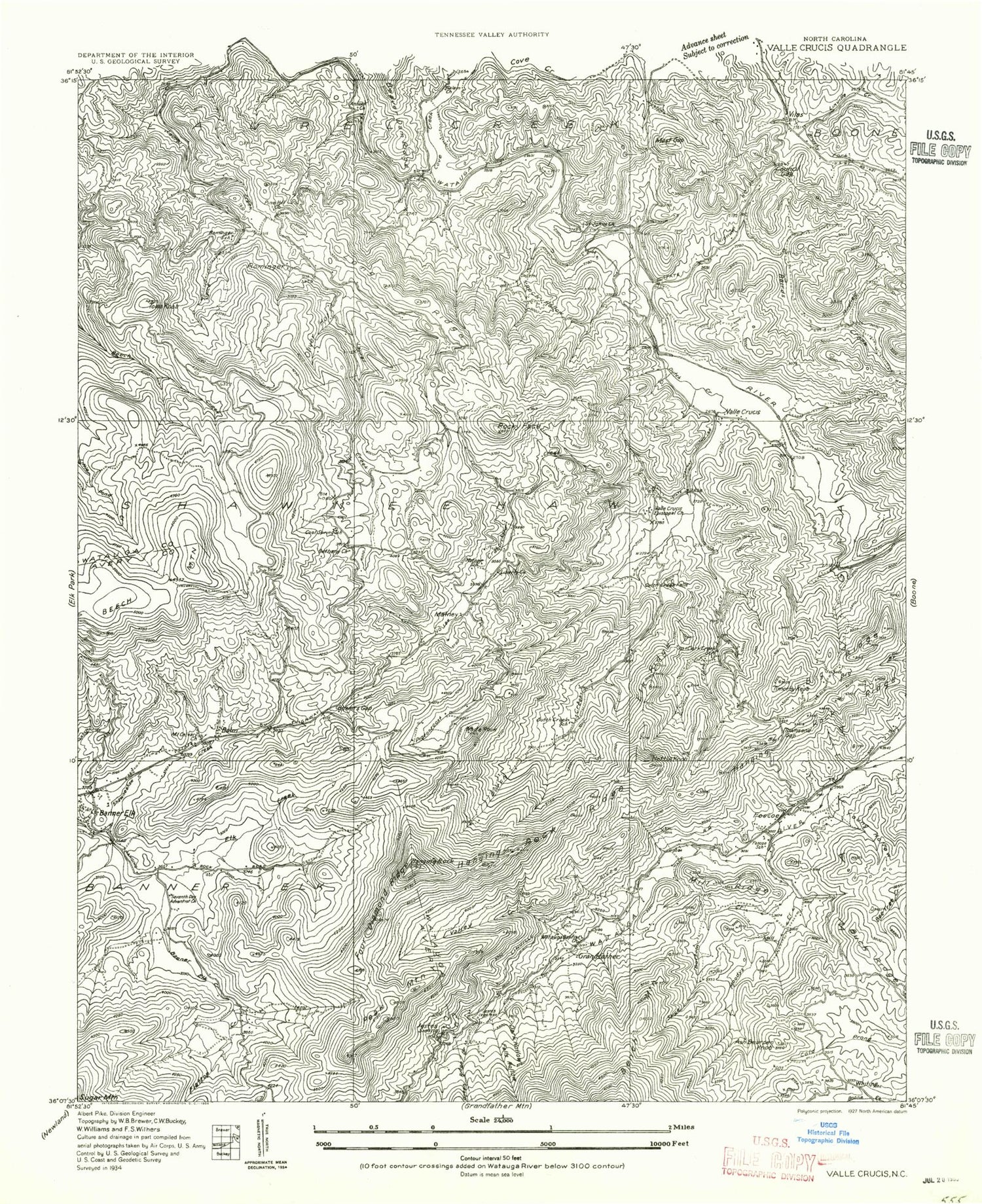 Classic USGS Valle Crucis North Carolina 7.5'x7.5' Topo Map Image