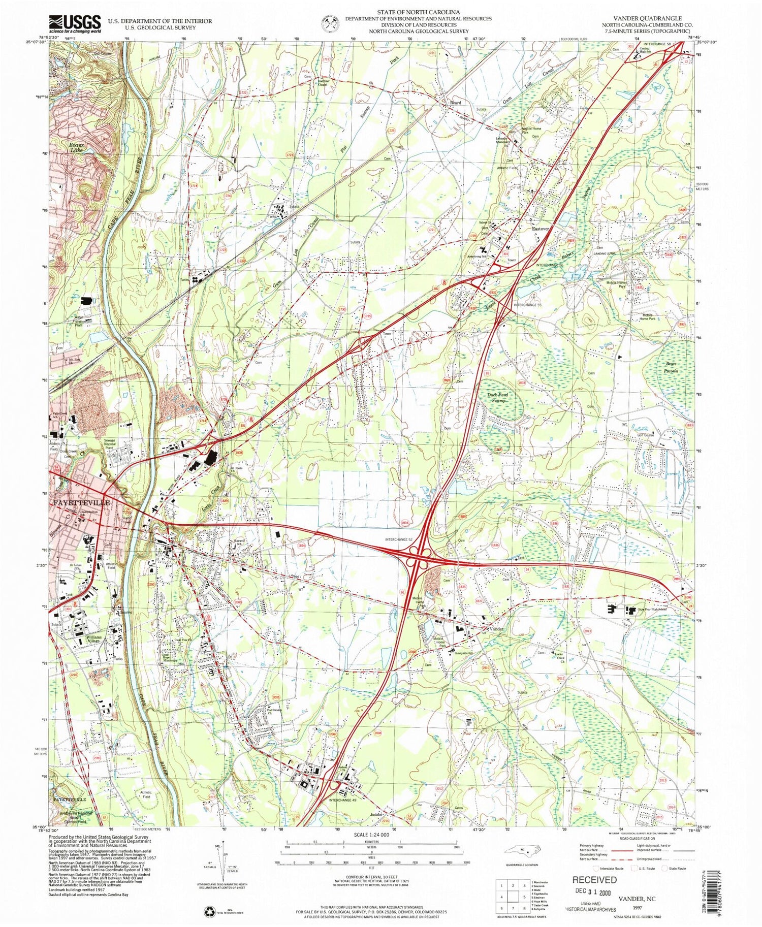 Classic USGS Vander North Carolina 7.5'x7.5' Topo Map Image