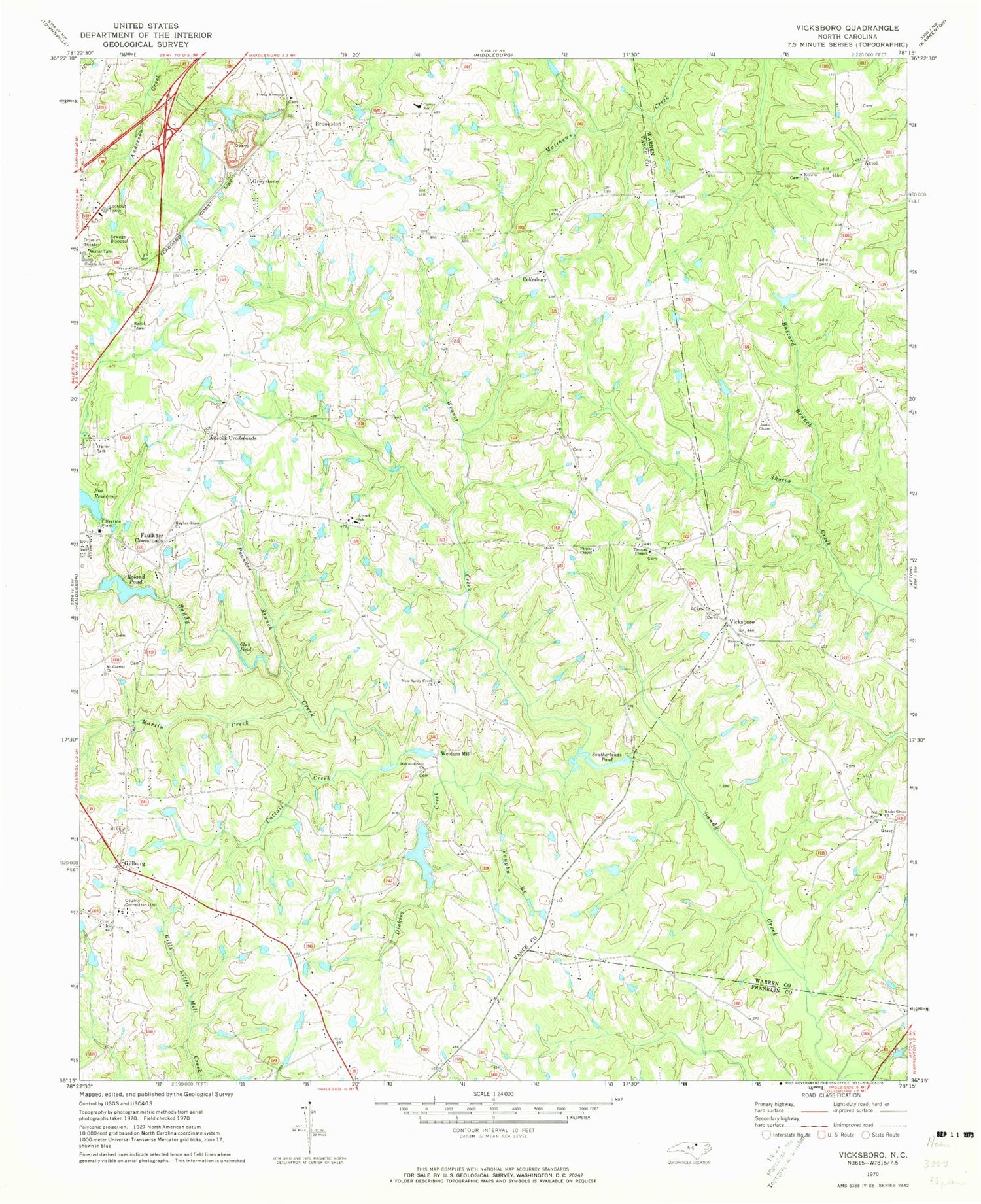 Classic USGS Vicksboro North Carolina 7.5'x7.5' Topo Map Image