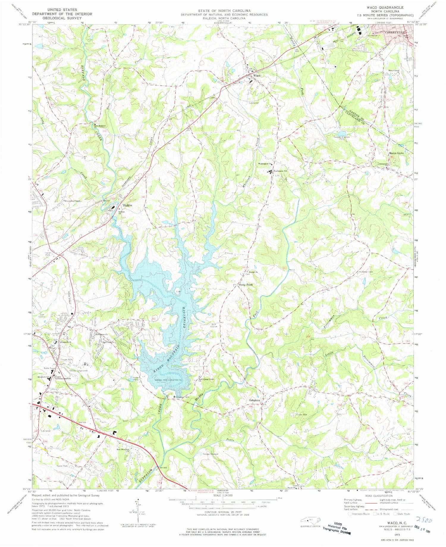 Classic USGS Waco North Carolina 7.5'x7.5' Topo Map Image