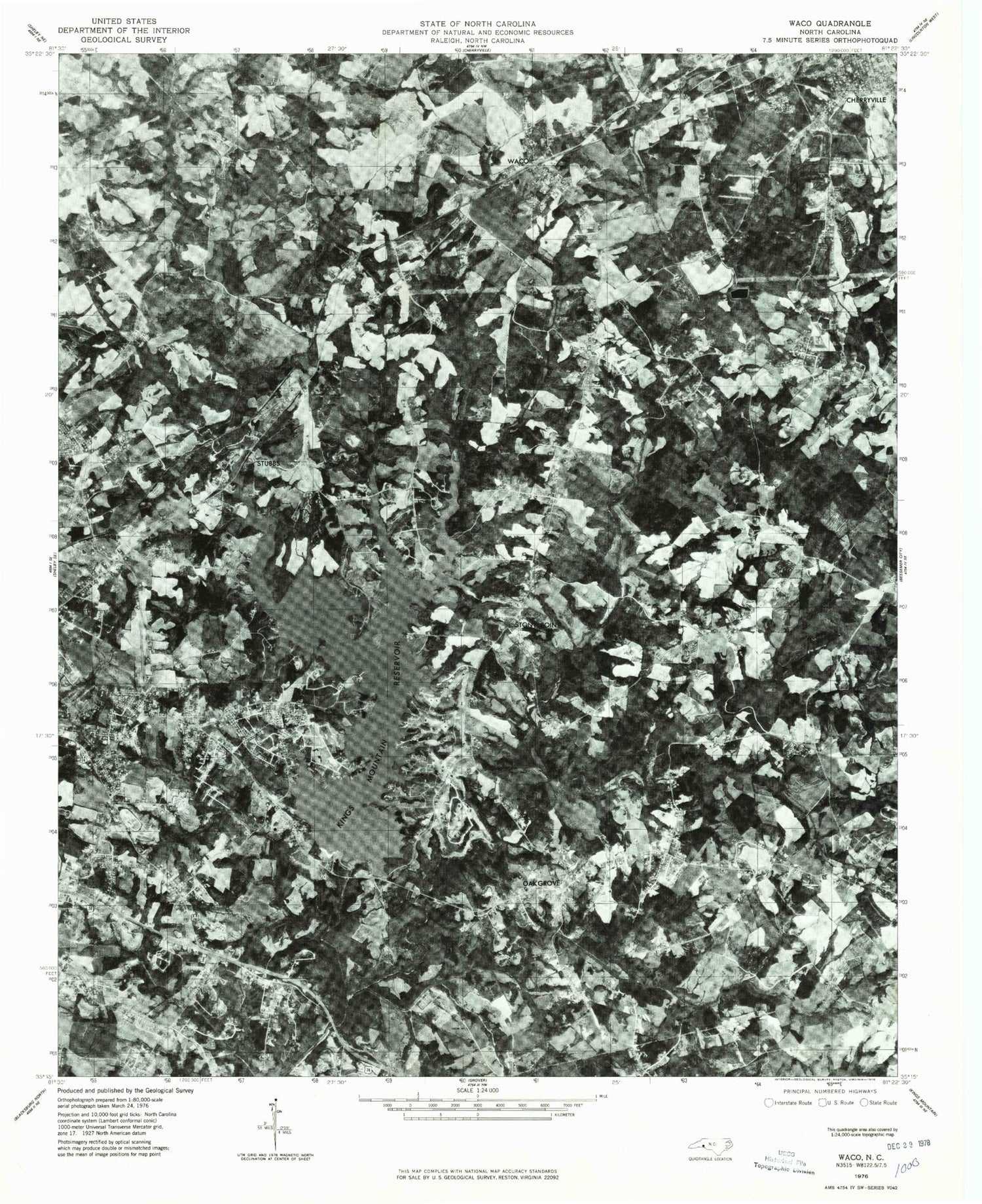 Classic USGS Waco North Carolina 7.5'x7.5' Topo Map Image