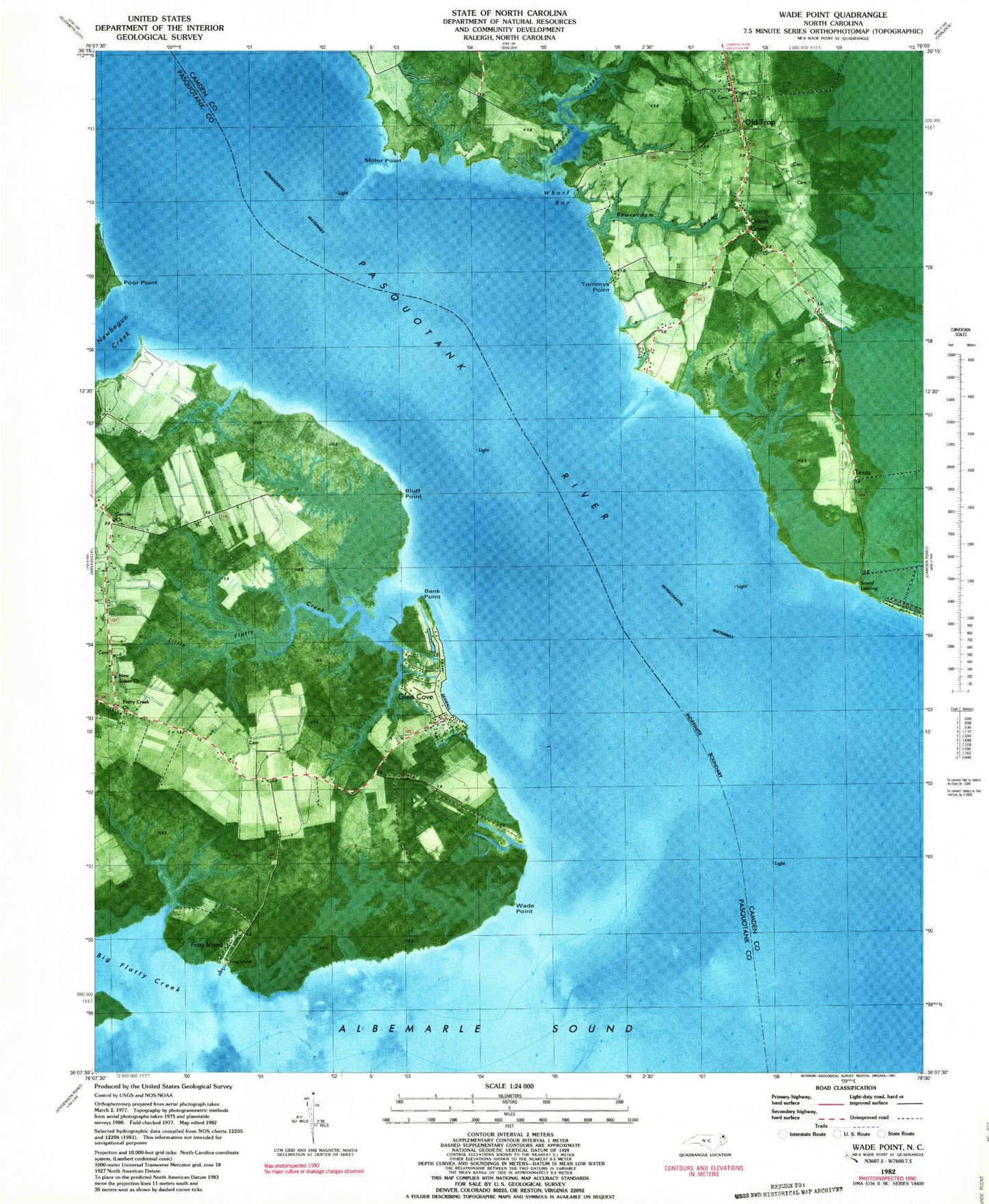 Classic USGS Wade Point North Carolina 7.5'x7.5' Topo Map Image