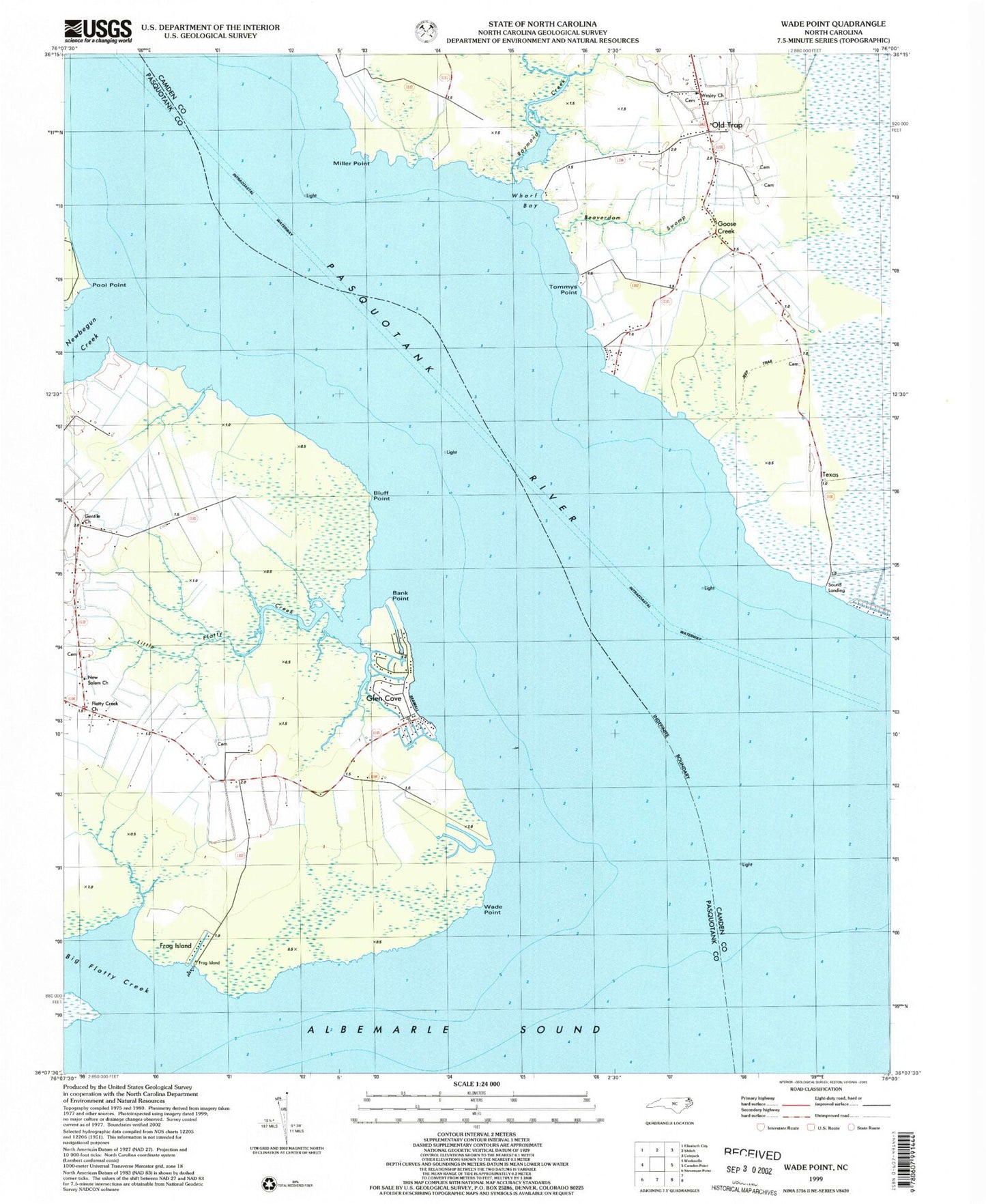 Classic USGS Wade Point North Carolina 7.5'x7.5' Topo Map Image
