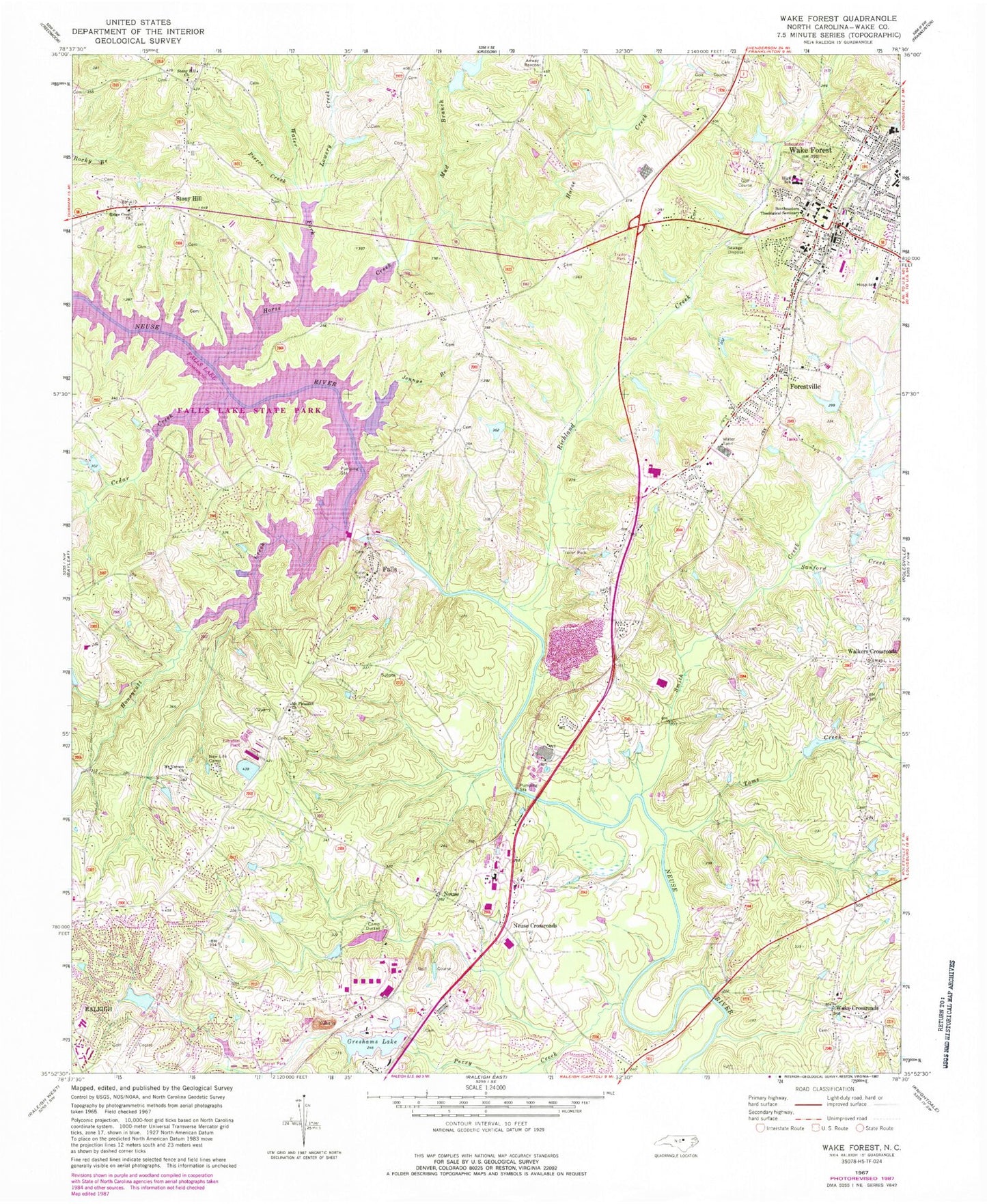 Classic USGS Wake Forest North Carolina 7.5'x7.5' Topo Map Image