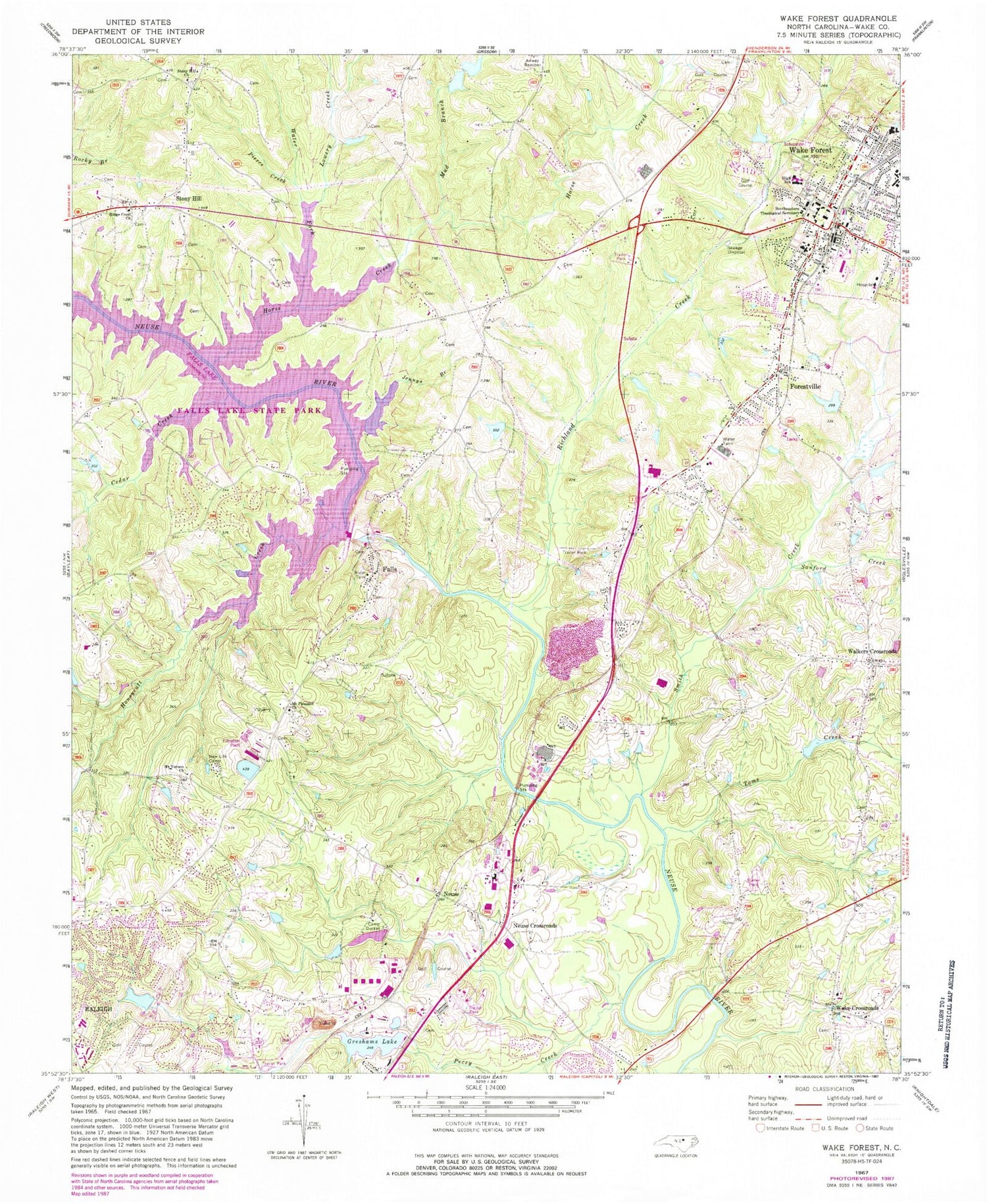 Classic USGS Wake Forest North Carolina 7.5'x7.5' Topo Map Image