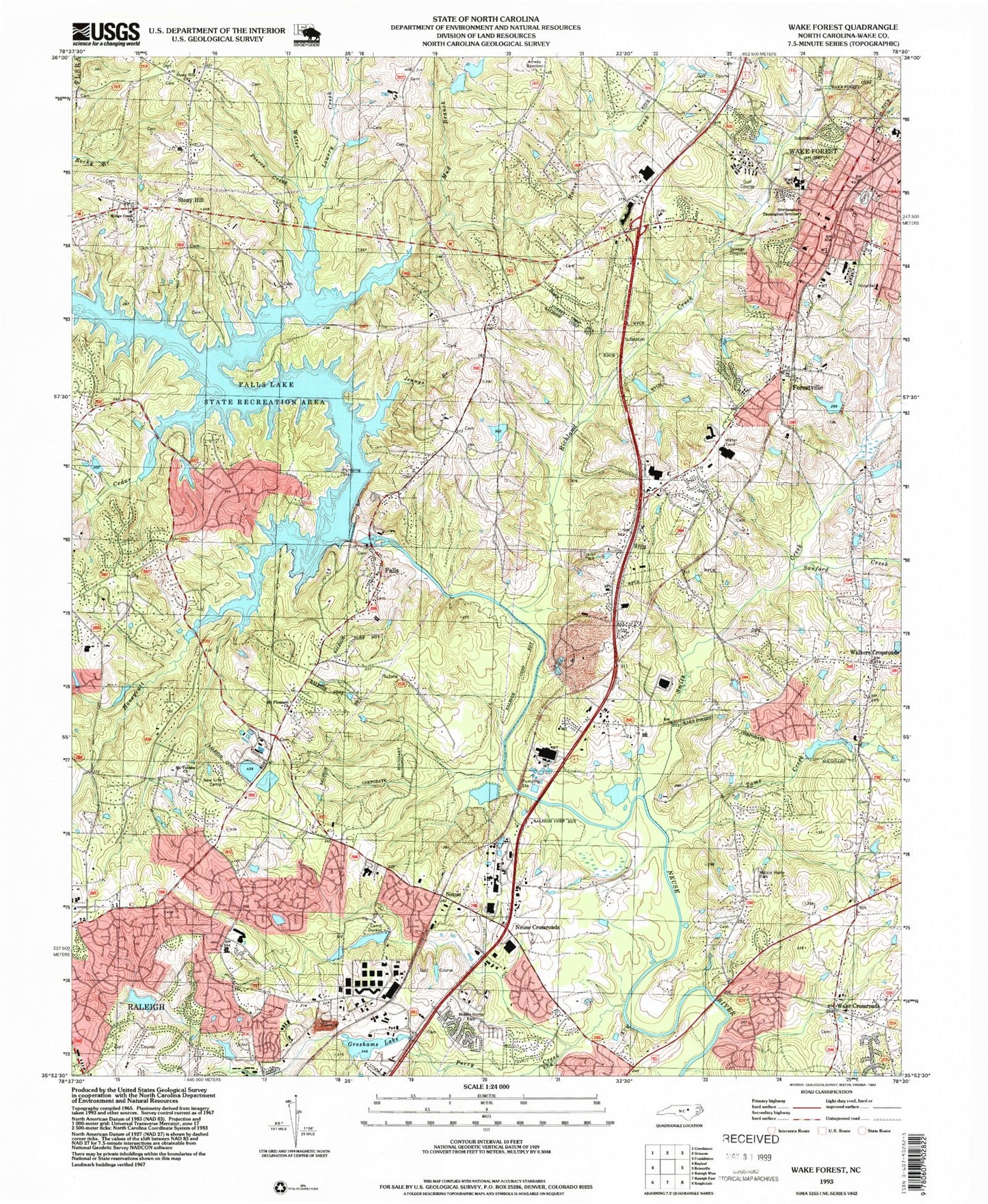 Classic USGS Wake Forest North Carolina 7.5'x7.5' Topo Map Image
