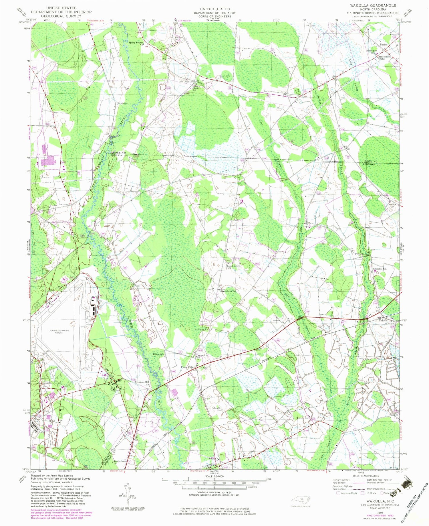 Classic USGS Wakulla North Carolina 7.5'x7.5' Topo Map Image
