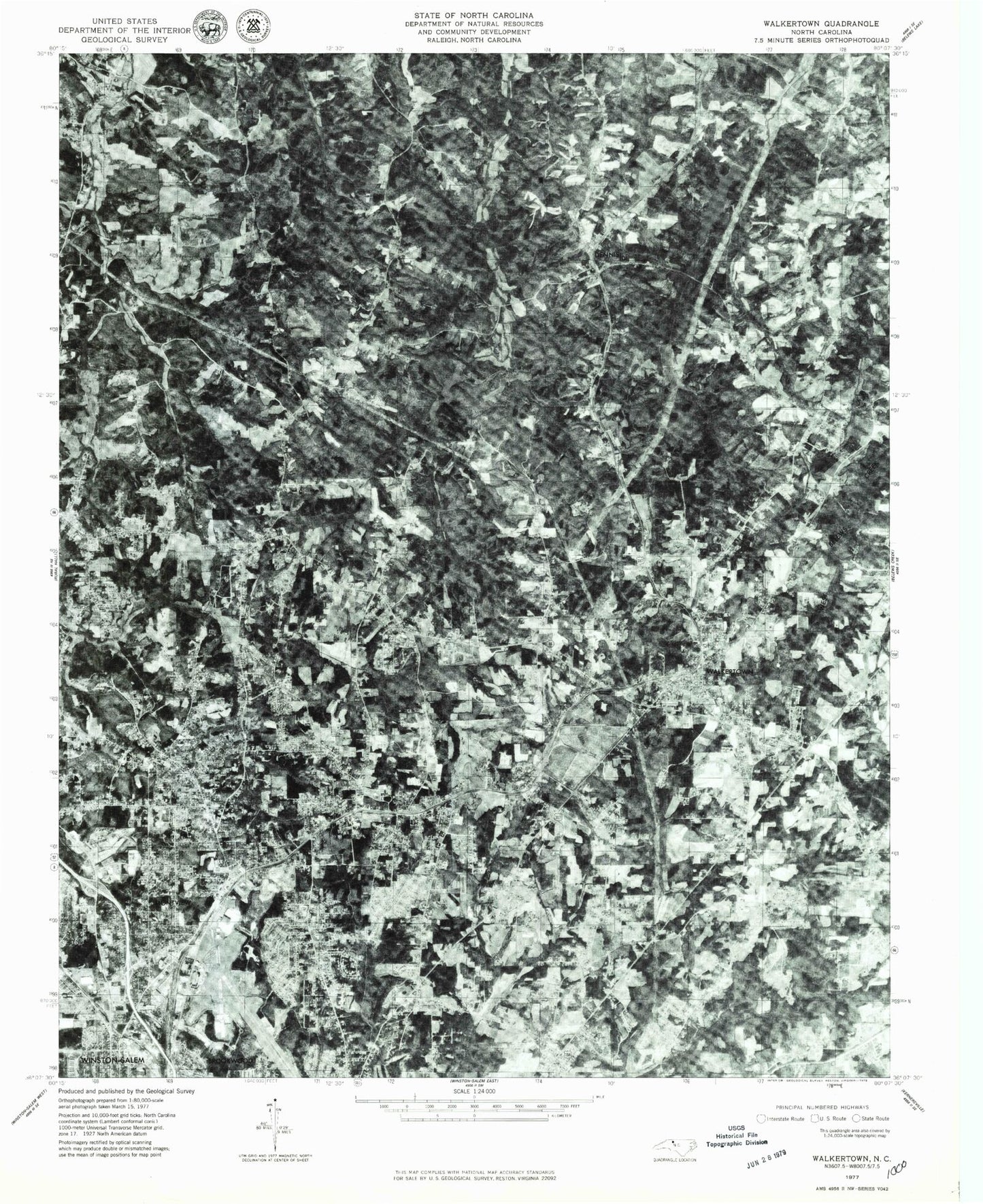 Classic USGS Walkertown North Carolina 7.5'x7.5' Topo Map Image
