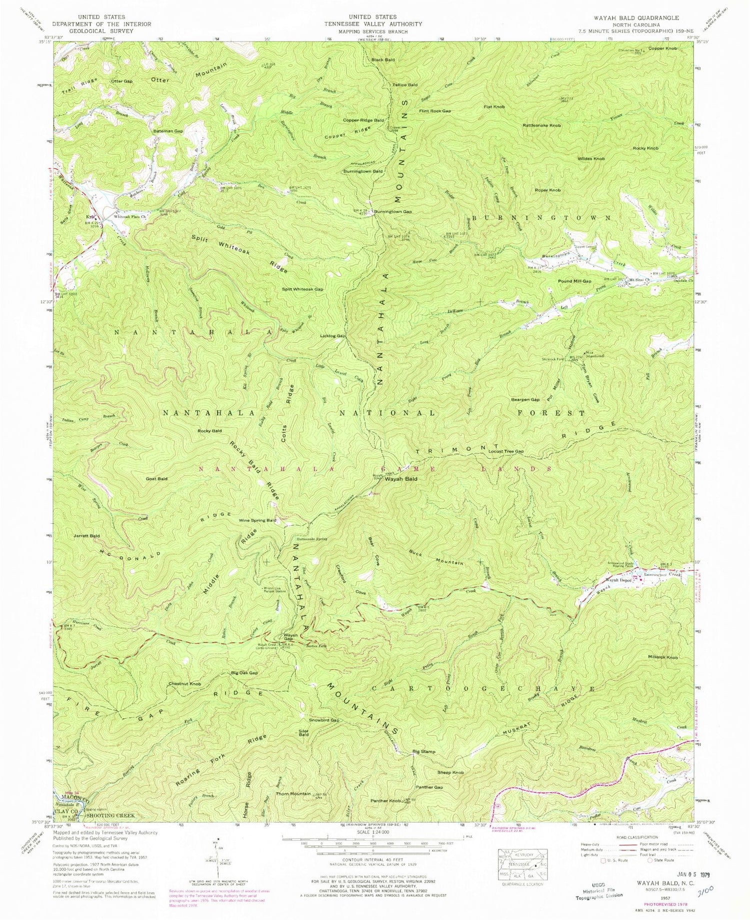 Classic USGS Wayah Bald North Carolina 7.5'x7.5' Topo Map Image