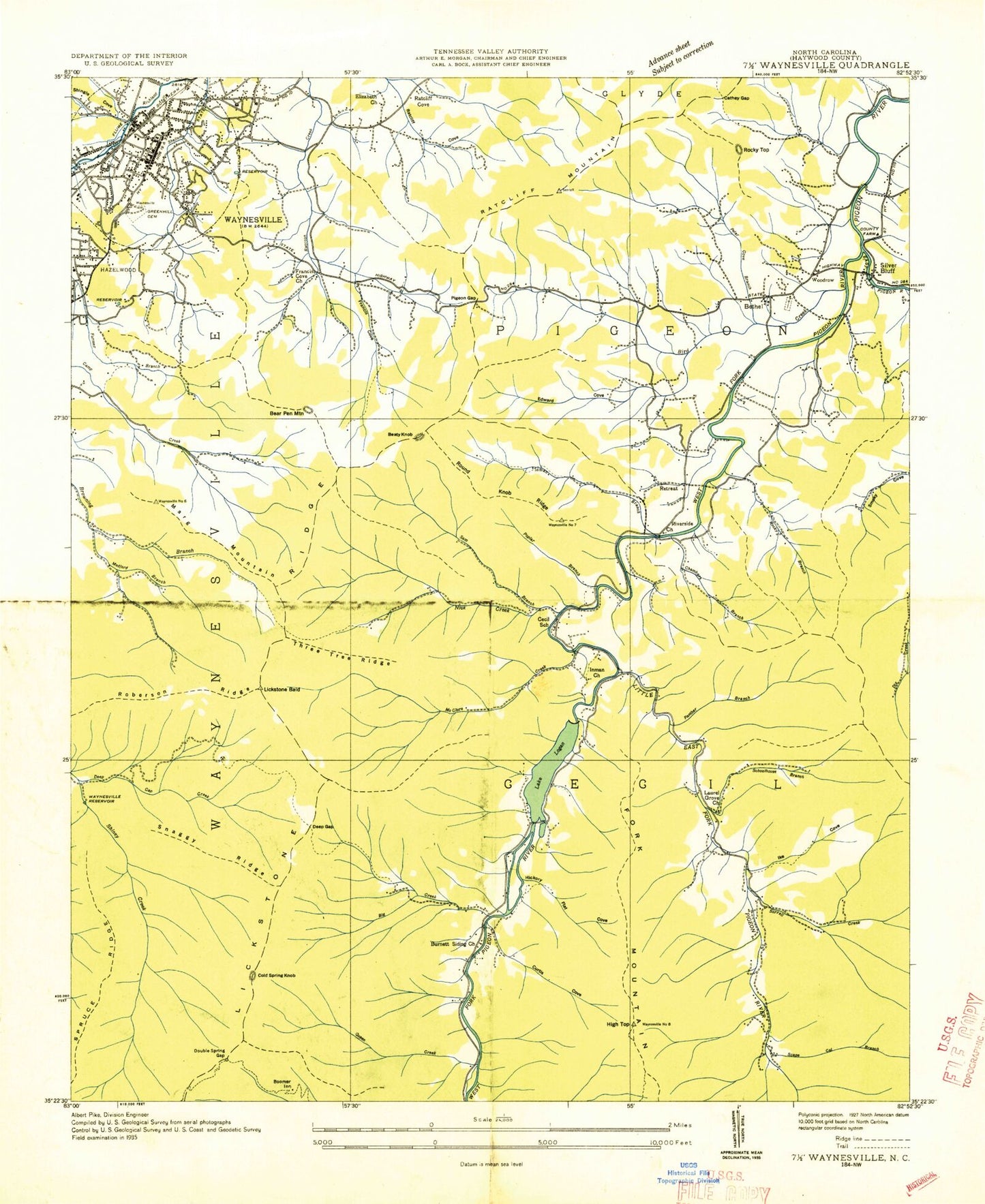 Classic USGS Waynesville North Carolina 7.5'x7.5' Topo Map Image