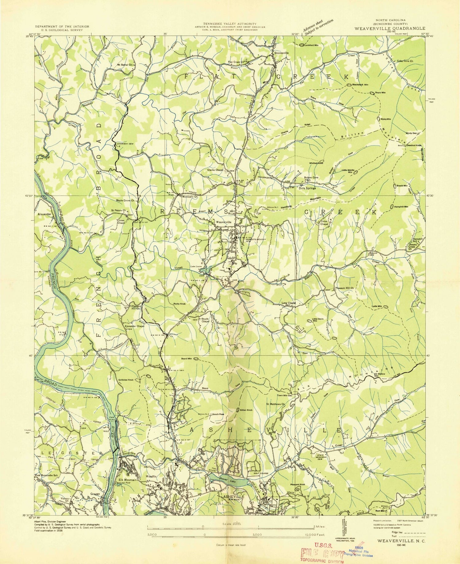 Classic USGS Weaverville North Carolina 7.5'x7.5' Topo Map Image