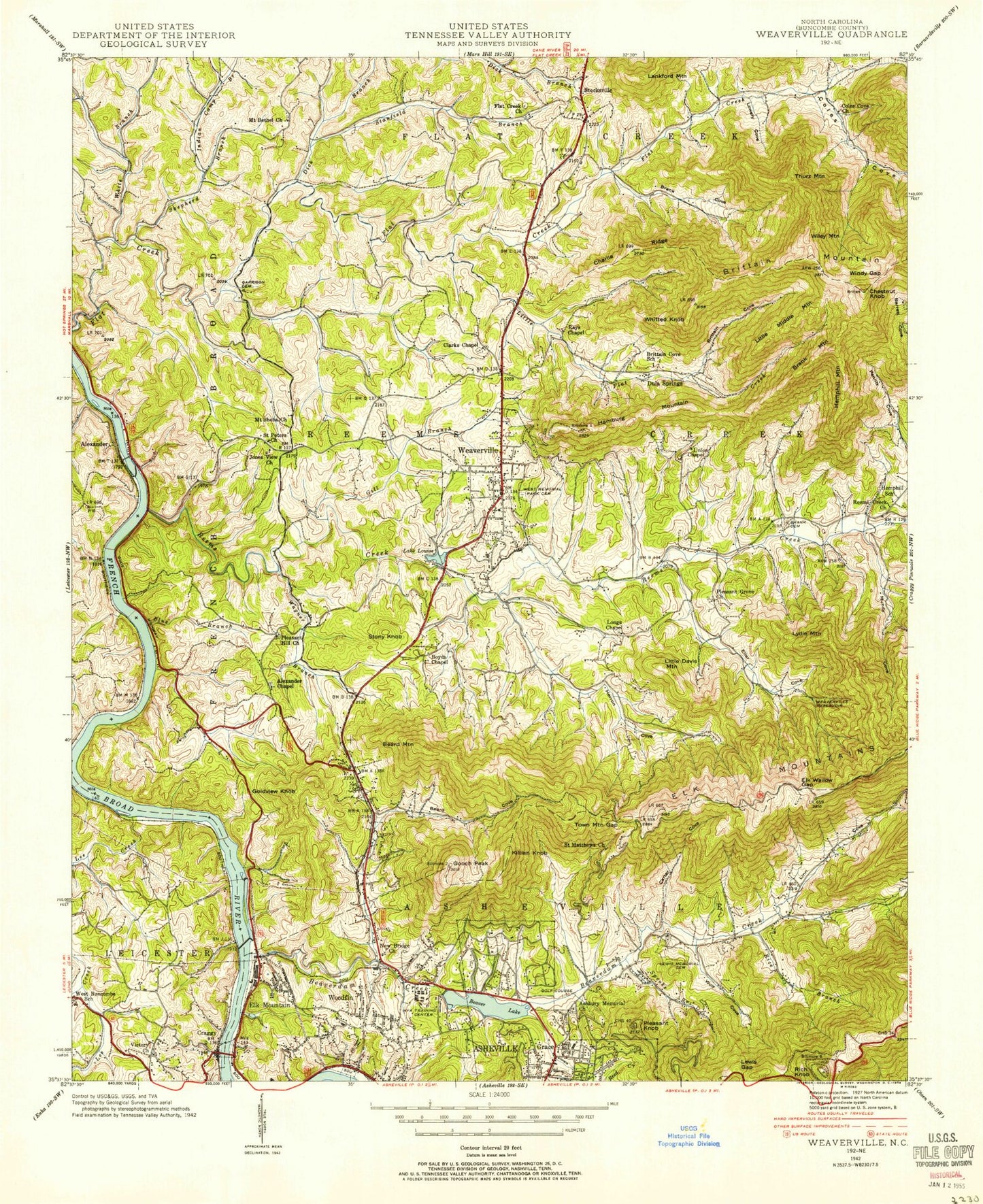 Classic USGS Weaverville North Carolina 7.5'x7.5' Topo Map Image