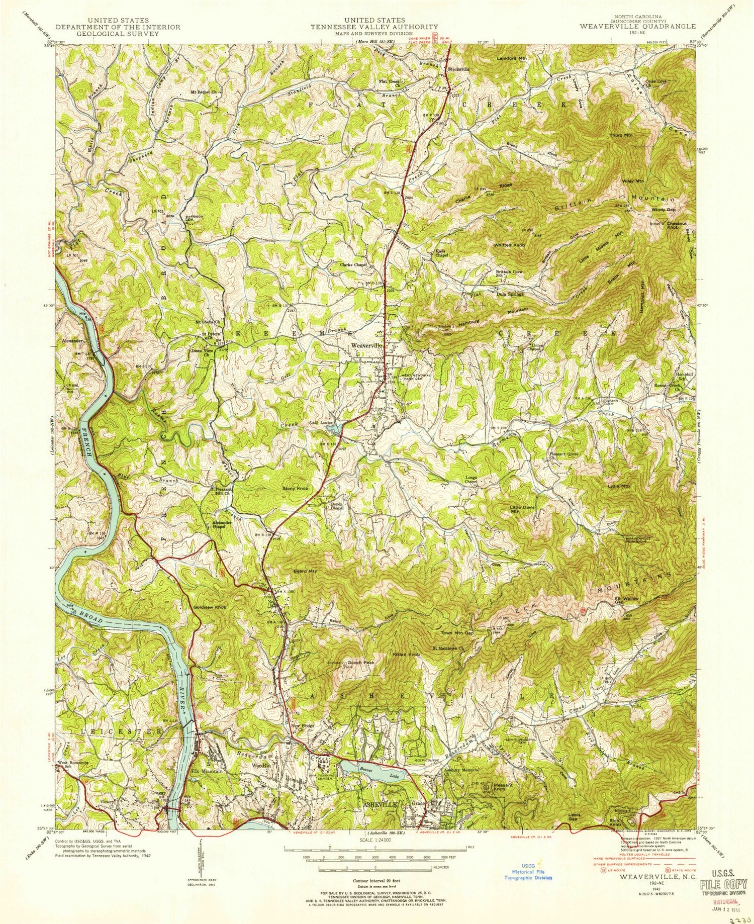 Classic USGS Weaverville North Carolina 7.5'x7.5' Topo Map Image