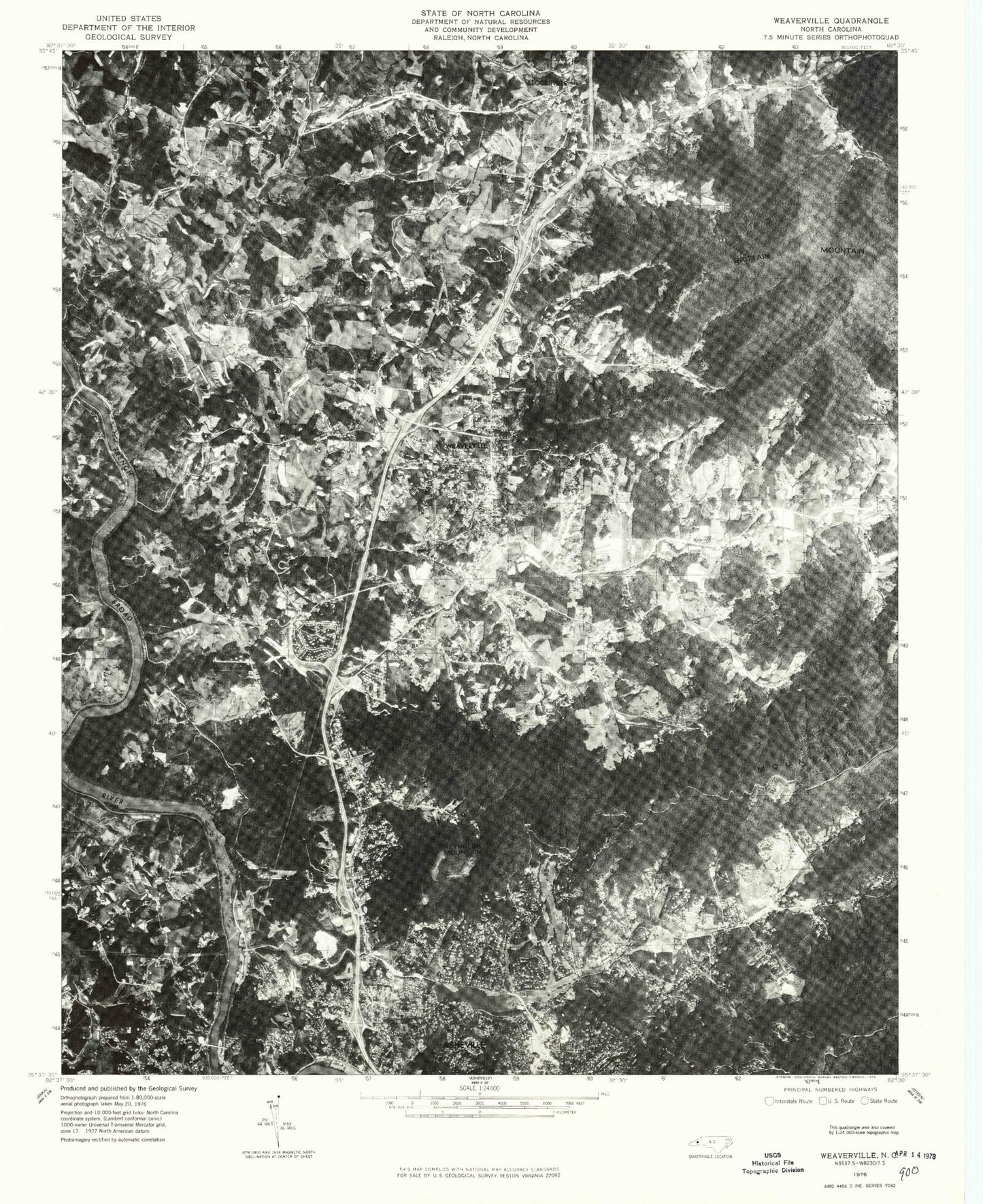 Classic USGS Weaverville North Carolina 7.5'x7.5' Topo Map Image