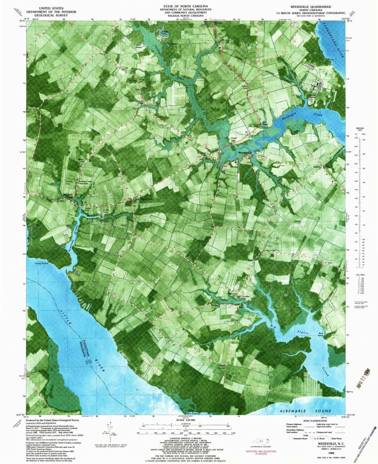 Classic USGS Weeksville North Carolina 7.5'x7.5' Topo Map Image
