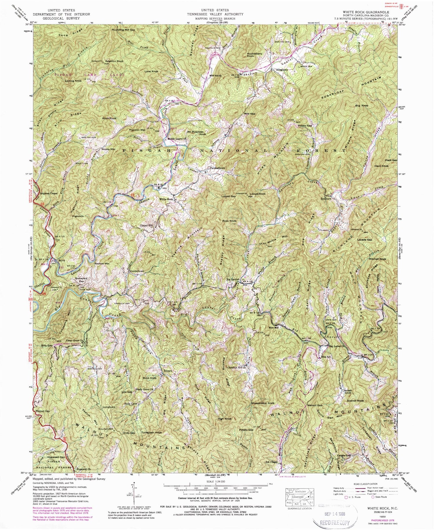 Classic USGS White Rock North Carolina 7.5'x7.5' Topo Map Image