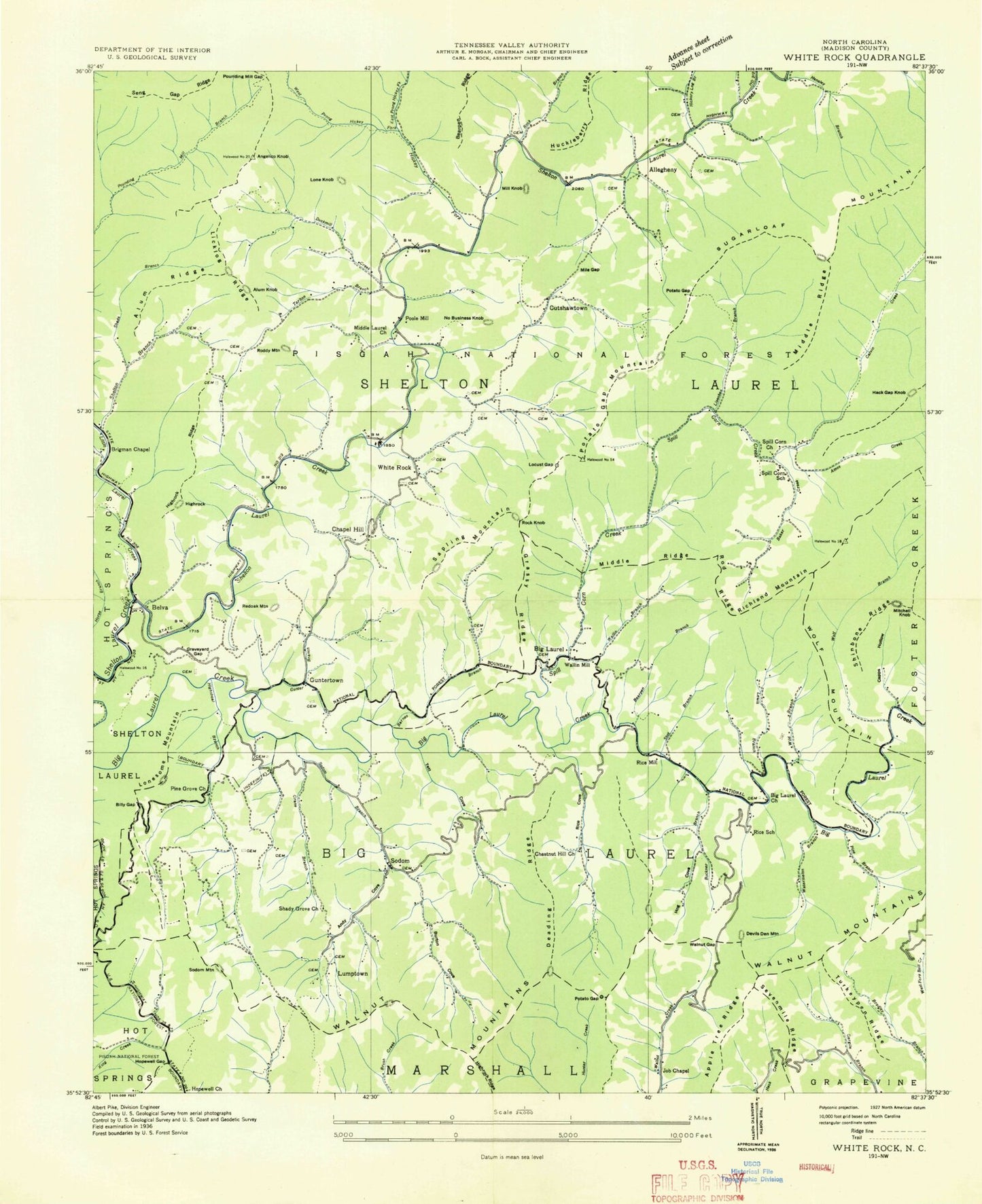 Classic USGS White Rock North Carolina 7.5'x7.5' Topo Map Image