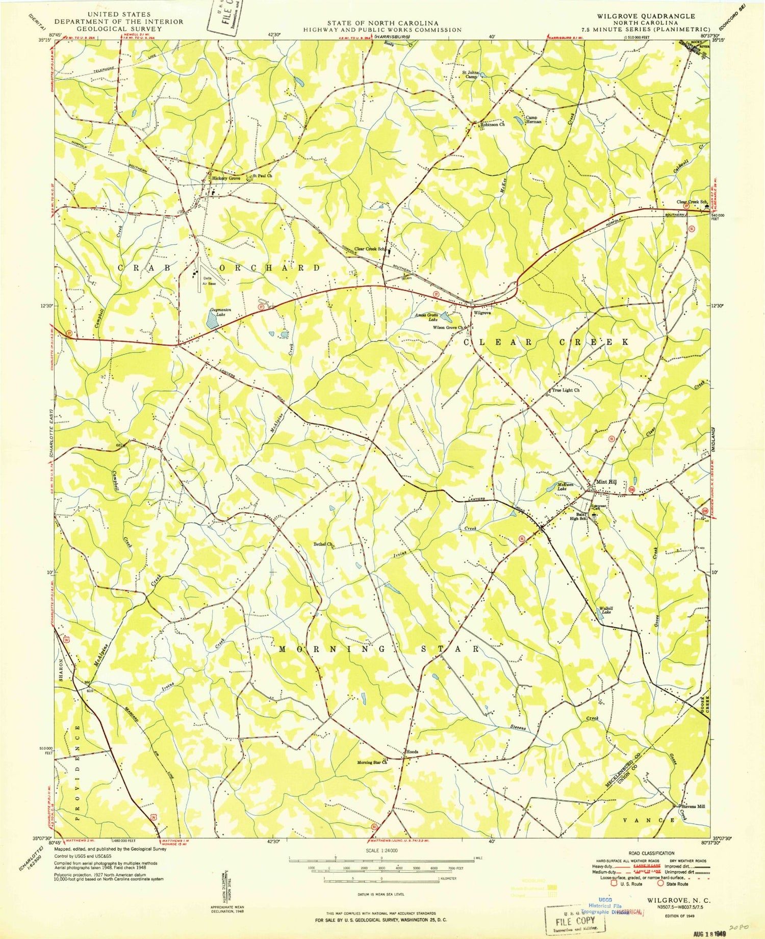 Classic USGS Mint Hill North Carolina 7.5'x7.5' Topo Map Image