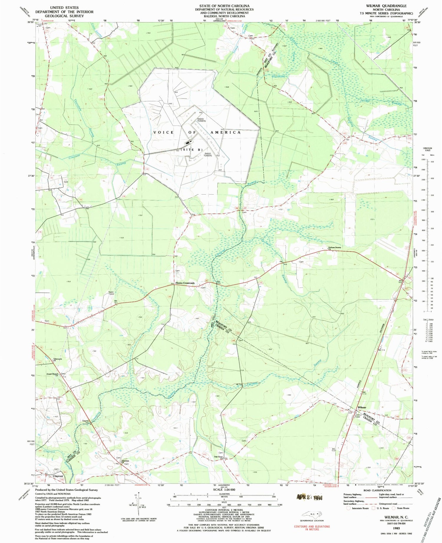 Classic USGS Wilmar North Carolina 7.5'x7.5' Topo Map Image