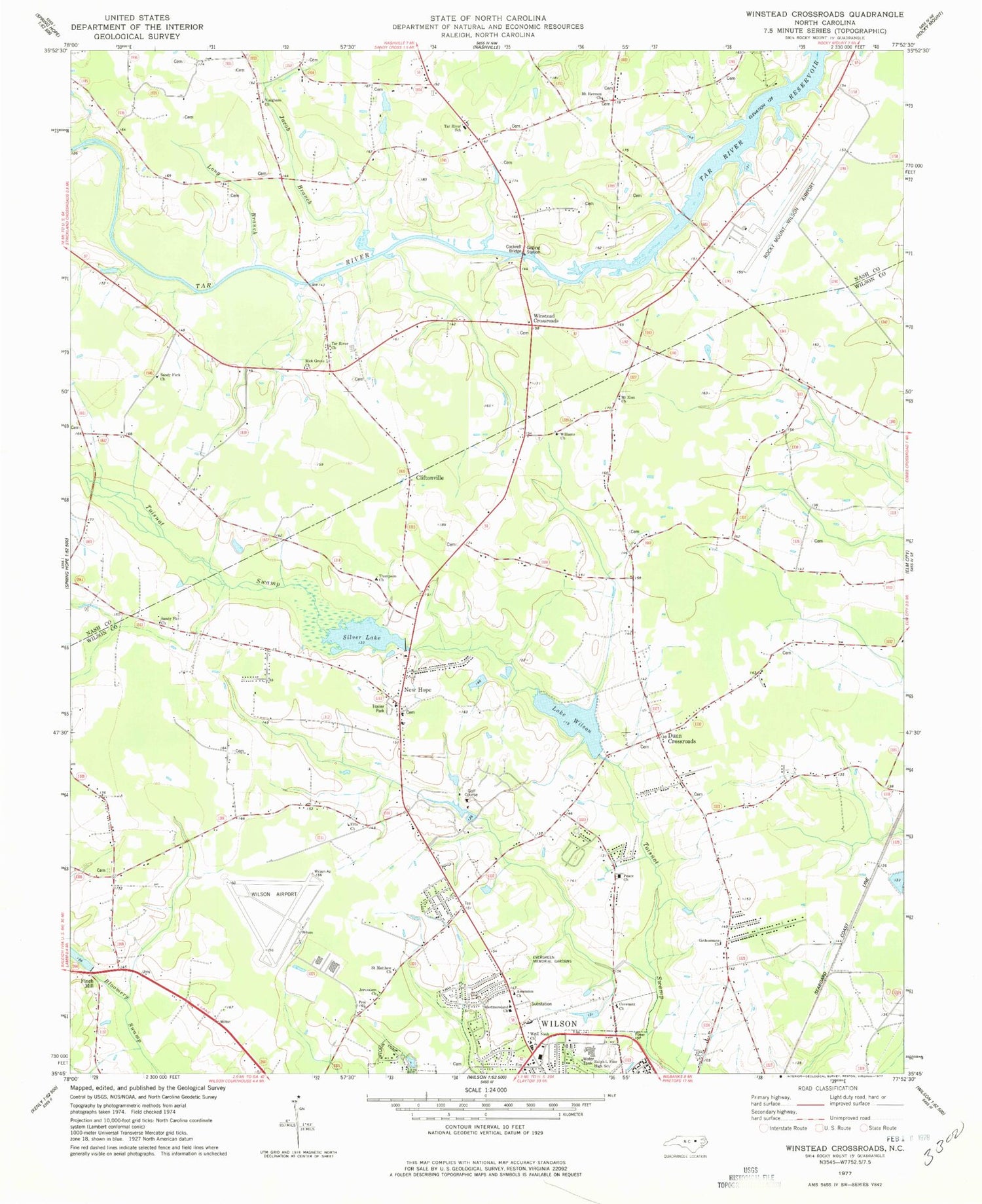 Classic USGS Winstead Crossroads North Carolina 7.5'x7.5' Topo Map Image