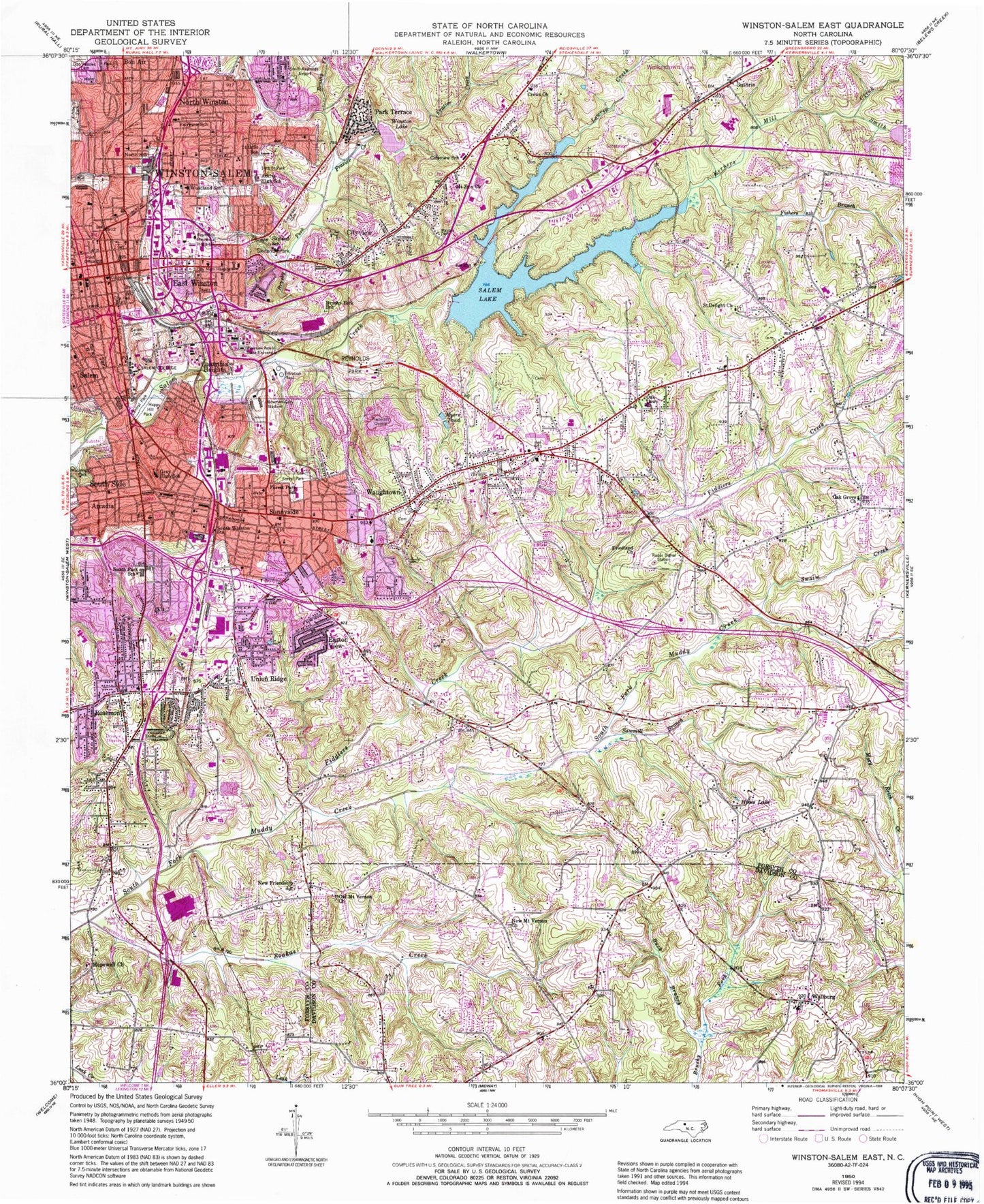 Classic USGS Winston-Salem East North Carolina 7.5'x7.5' Topo Map Image