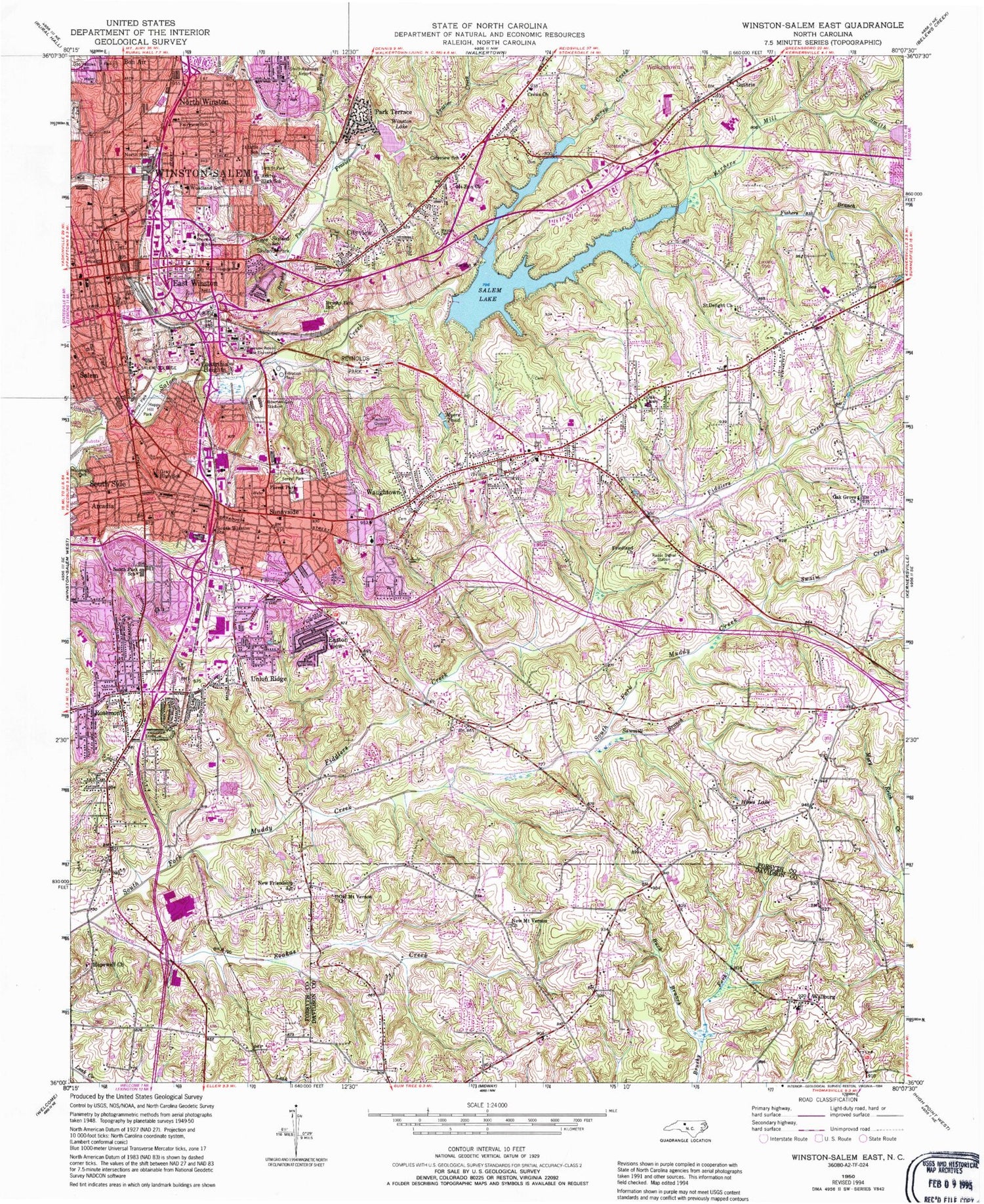 Classic USGS Winston-Salem East North Carolina 7.5'x7.5' Topo Map Image